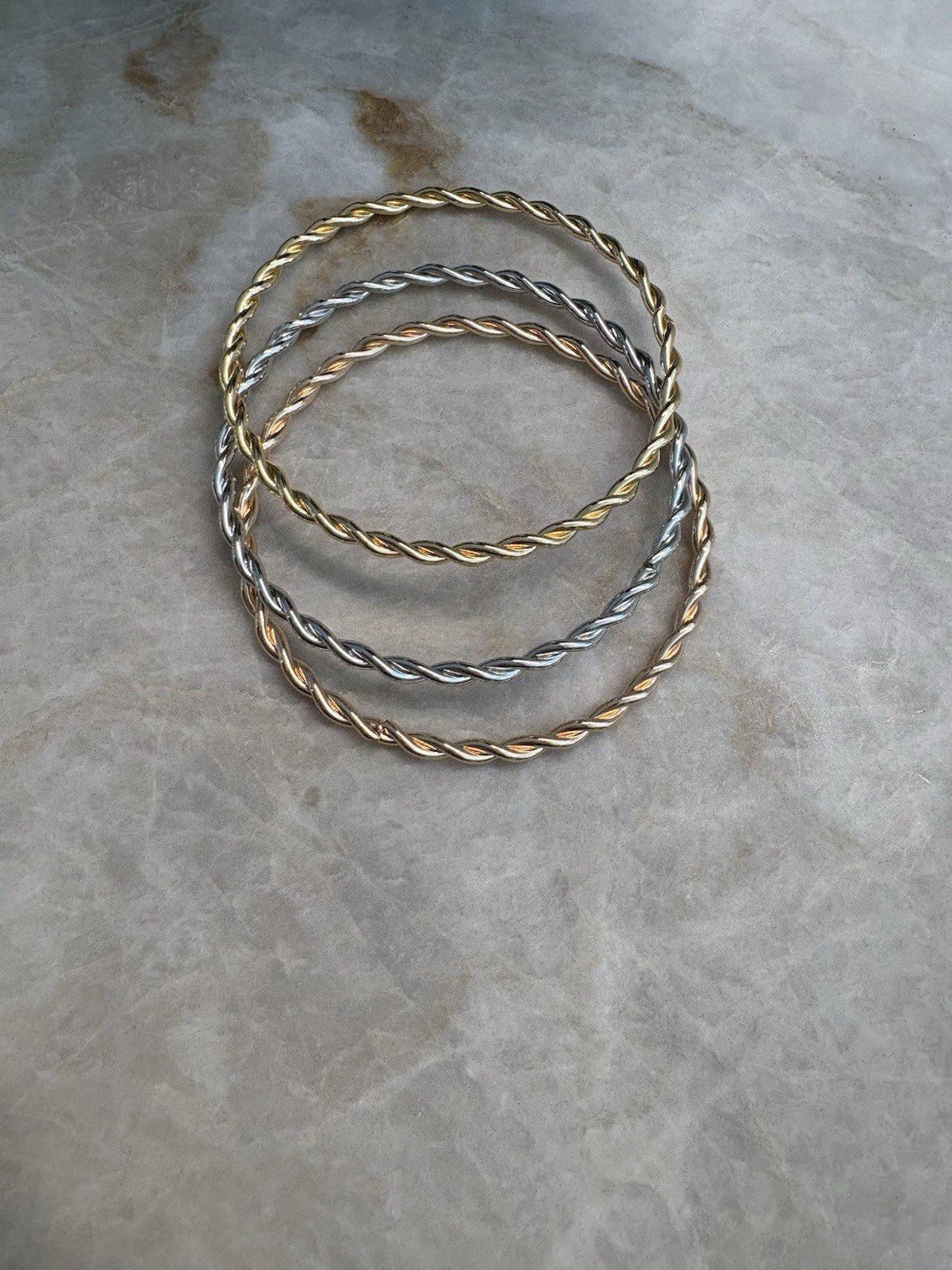 Set of 3 Twisted Rope Bangle Bracelets Gold Silver Rose Gold Tone Stackable