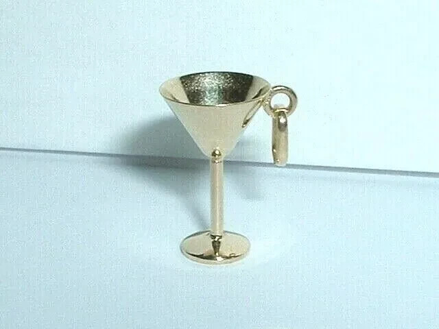 MARTINI GLASS COCKTAIL Charm Pendant 18” Chain 14K Yellow Gold Over Silver
