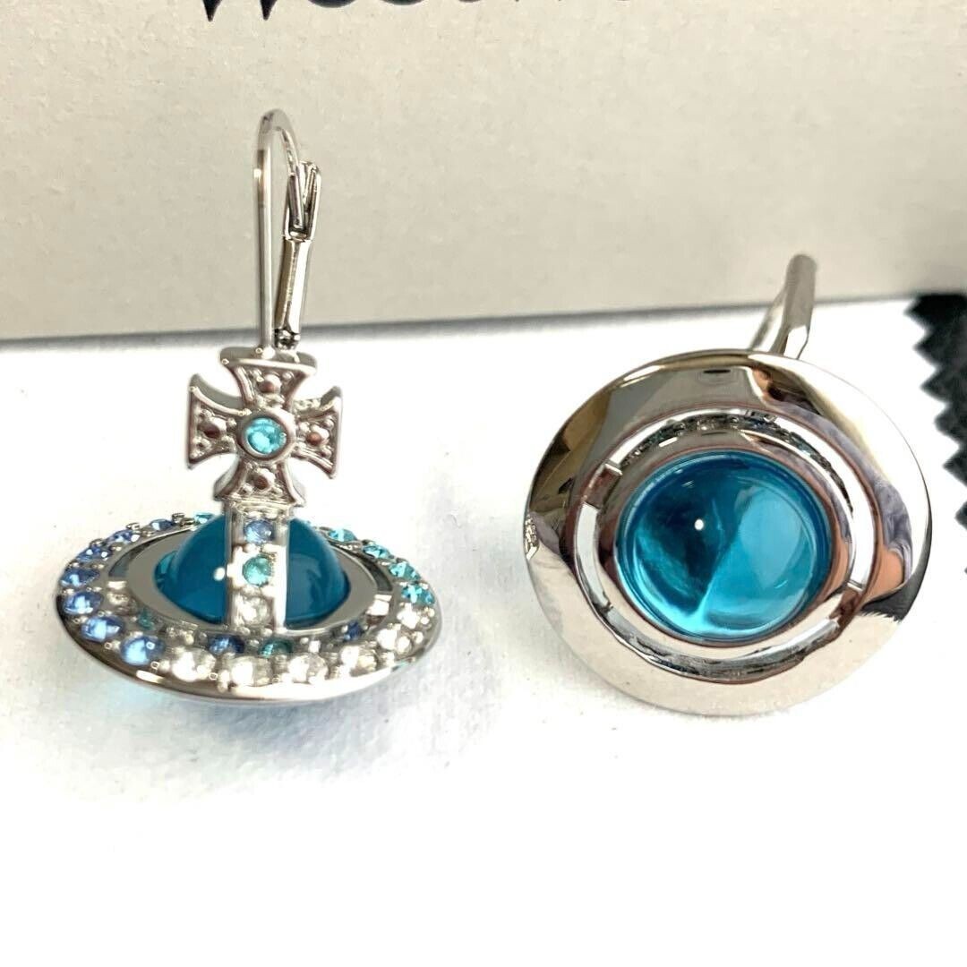 Vivienne Westwood Rhinestone Tiny ORB Earrings LightBlue Silver Outlet authentic