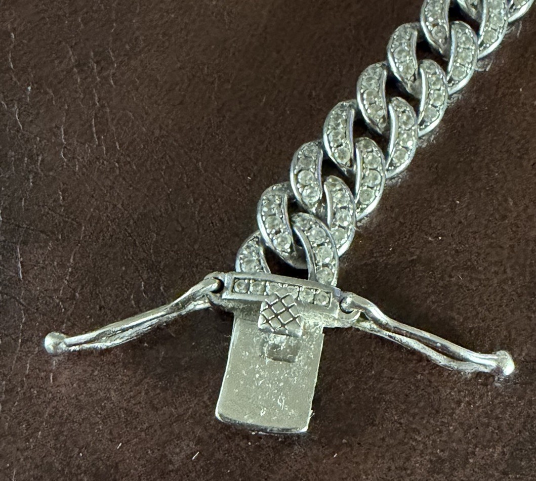 BSI 925 Sterling Silver Cuban Link Chain Cubic Zirconia Bracelet Signed