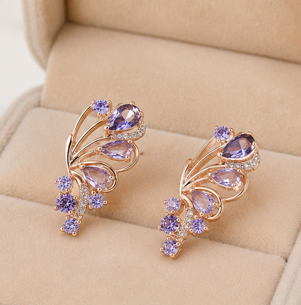 3.00Ct Pear Cut Simulated Amethyst Engagement Stud Earrings 14K Rose Gold Plated