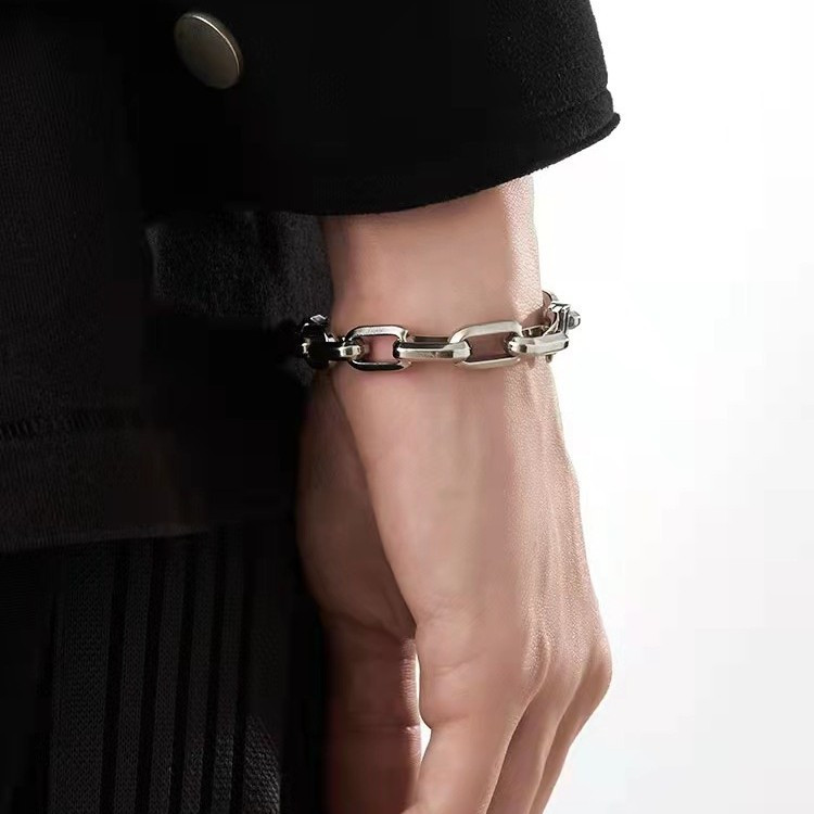Mens Punk Titanium Steel Chain Curb Cuban Link Bracelet Gifts Silver 7.5/8.3in