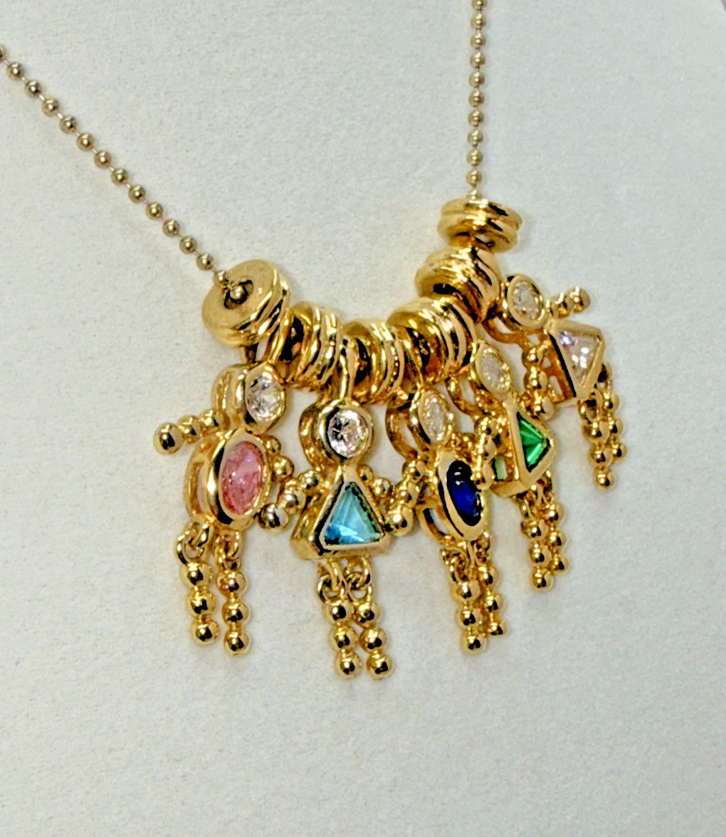 Vintage Italian 925 Sterling Silver Gold Vermeil Family Birthstone Necklace