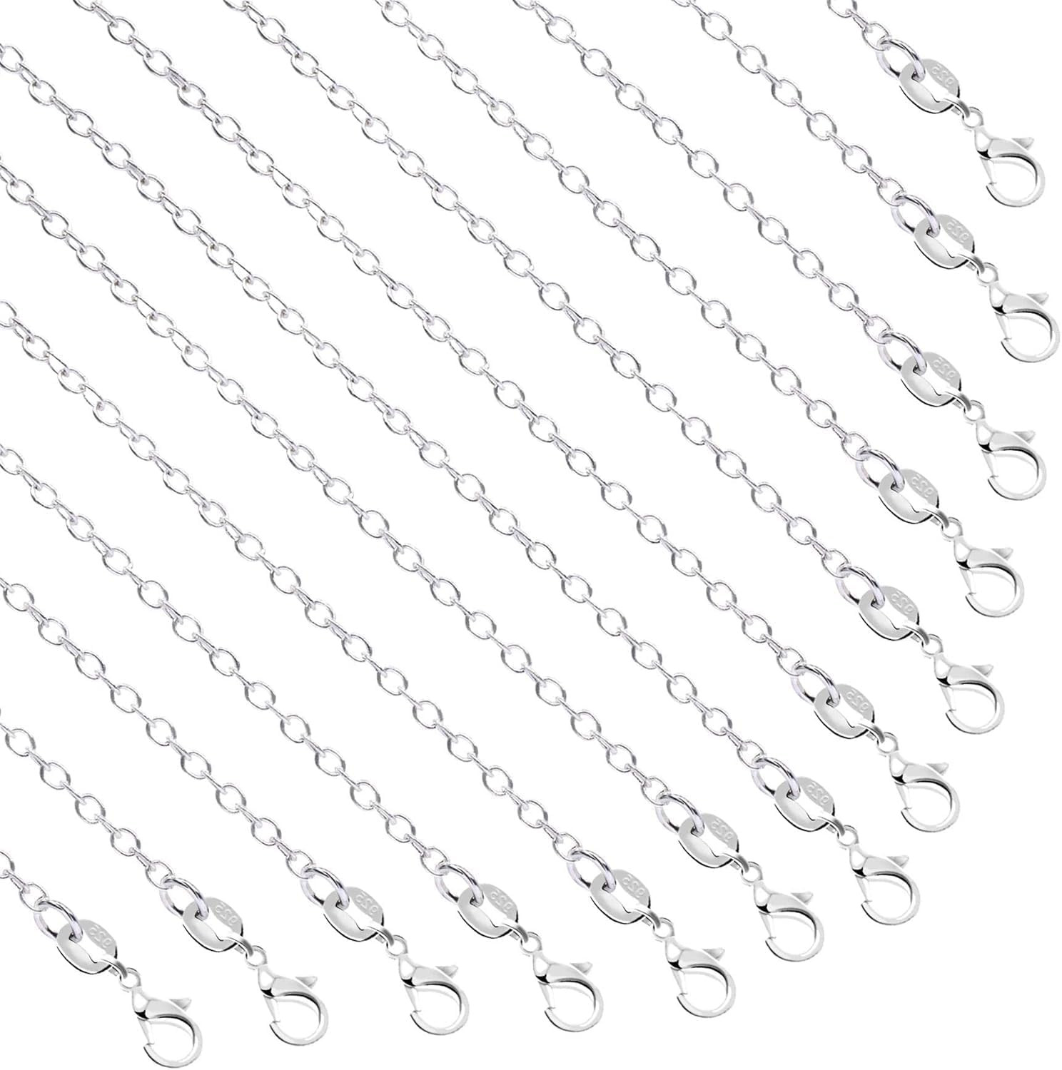 Necklace Chains, 15 Pack Silver Necklace Chains Bulk Plated Cable Chain