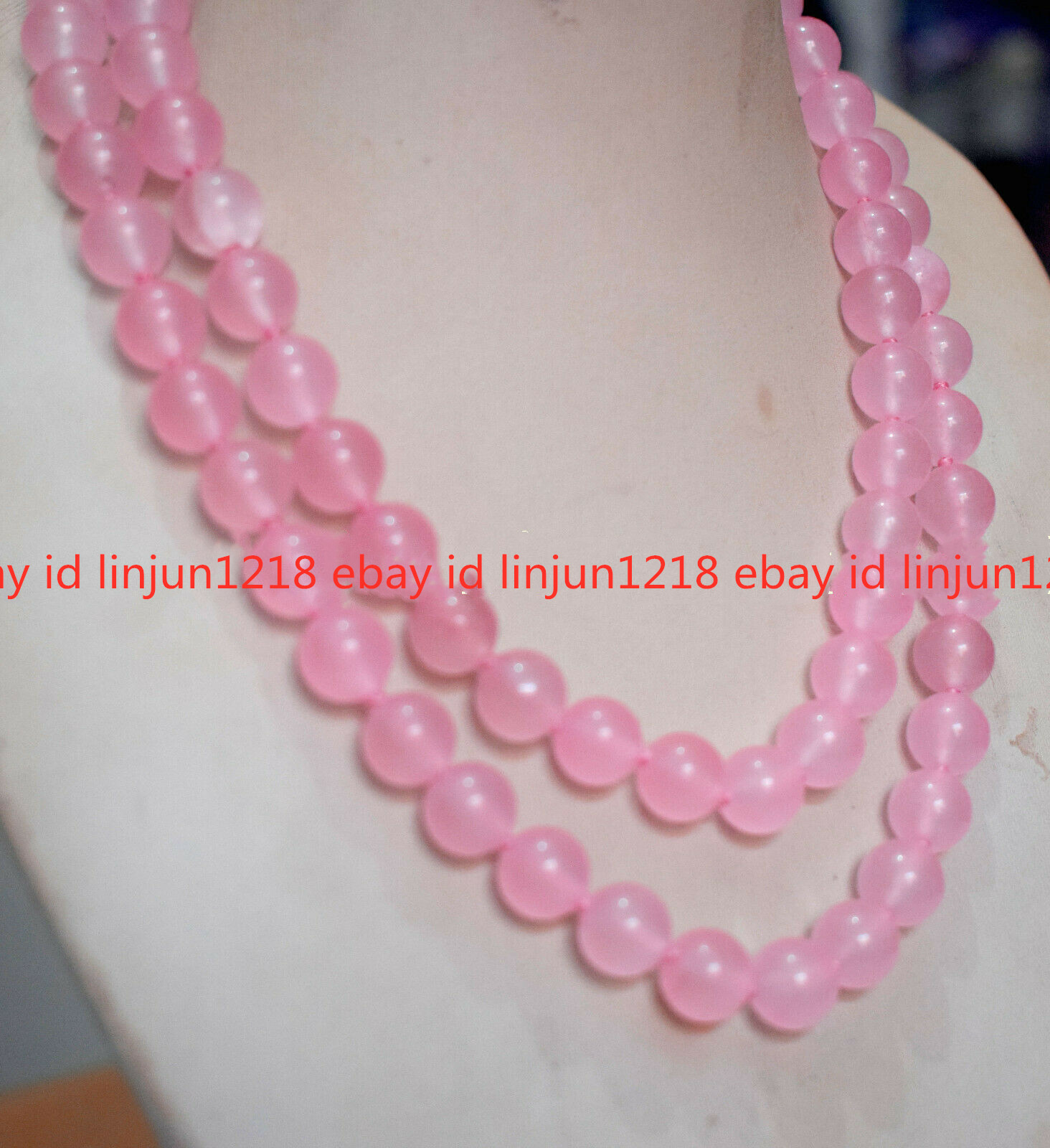 Natural 8mm Rare Pink Jade Quartz Gemstone Round Necklace Long 36” AAA