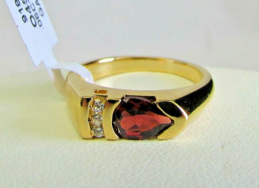 Allison Reed Gold Tone Pear Shaped Garnet Ring Size 6.5 (O45 1570 05) NEW