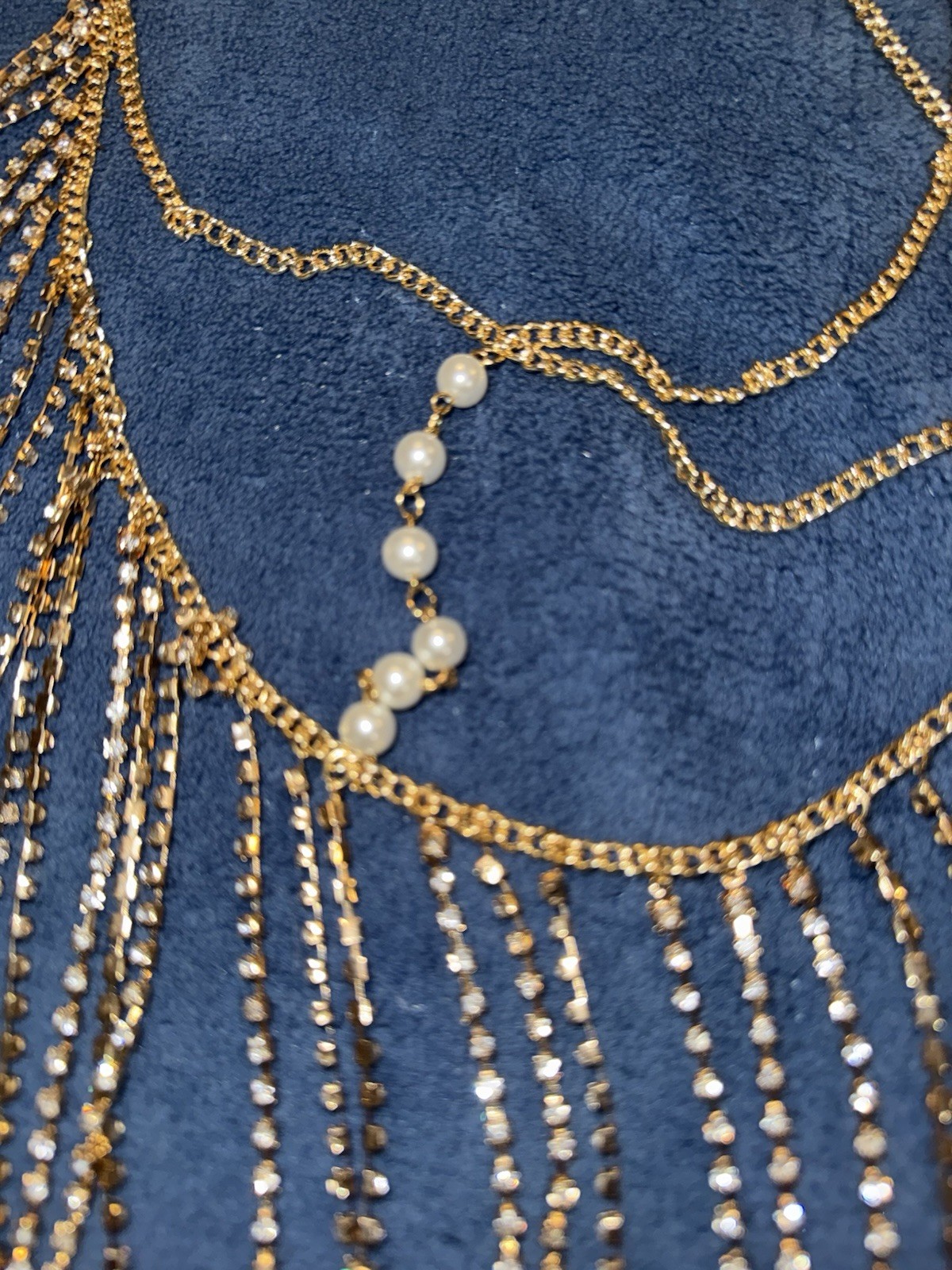 Avant Garde Fringe Necklace Gold Pearl Crystal NWOT