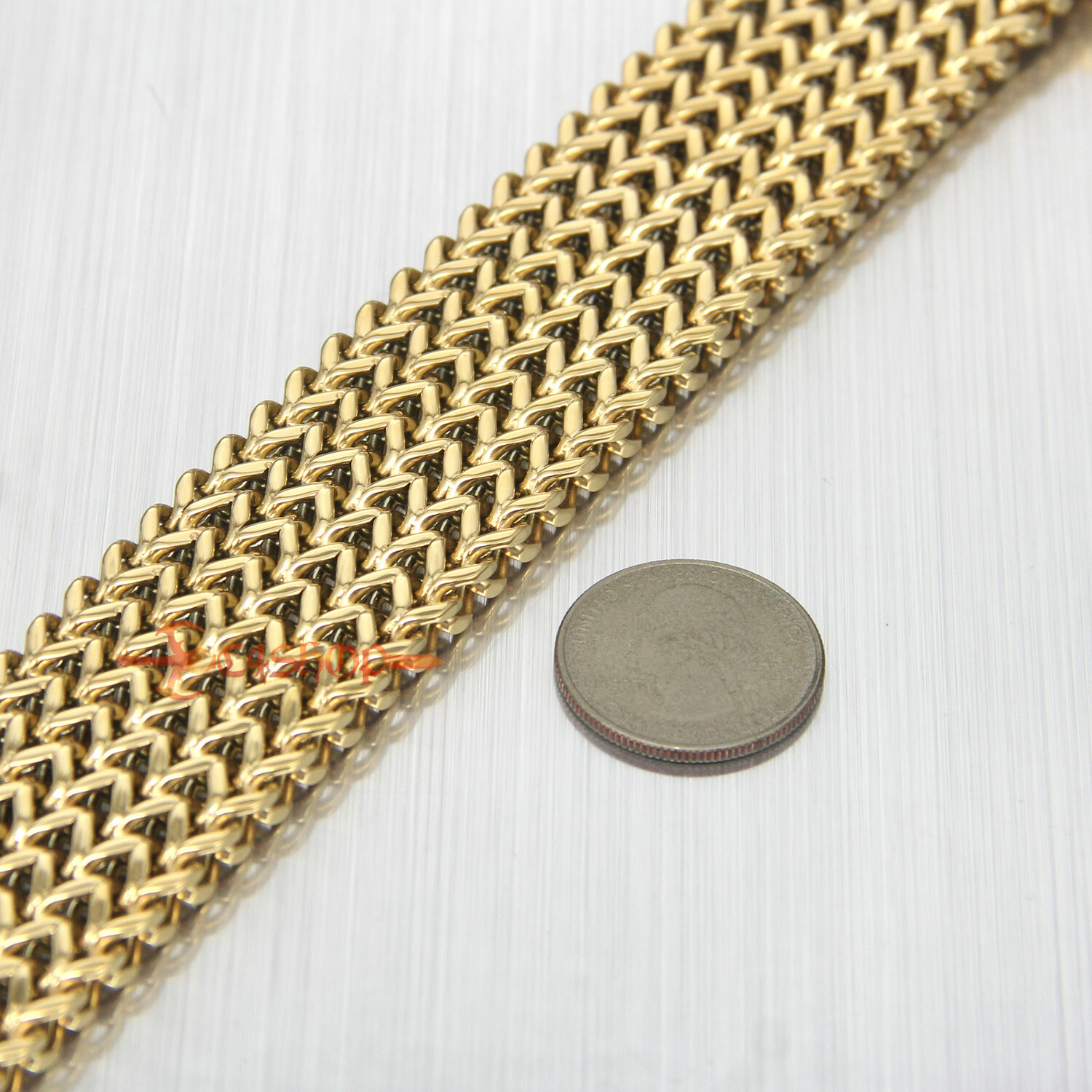 Heavy Stainless Steel Mesh Franco Chain Cuban Men Bracelet Gold Plated 30mm Wide