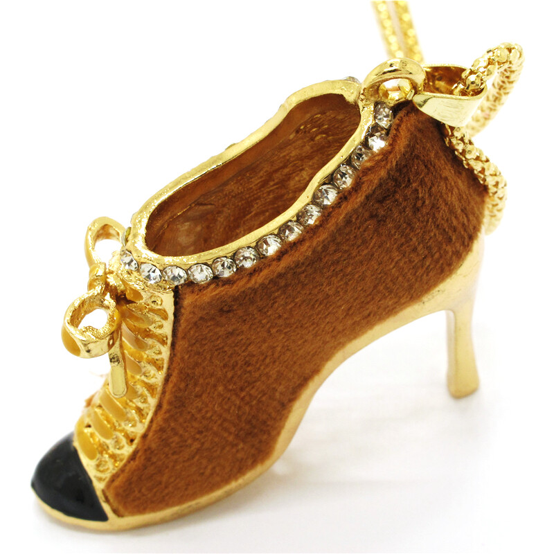 New Fashion Women Brown Lambskin Shoes Vintage Crystal Pendant Chain Necklace