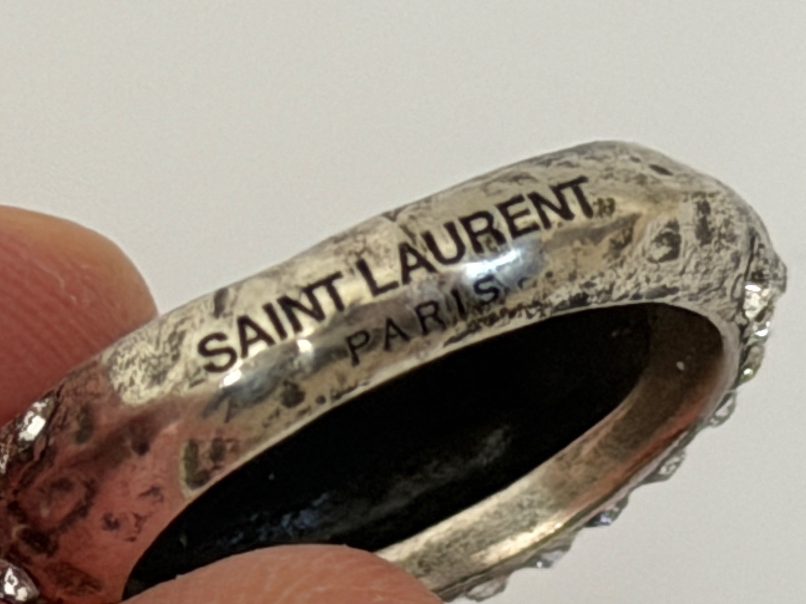 NWT Saint Laurent YSL Crystal Molten Bumpy Silver Brass 3D Dome Band Ring 6 $895