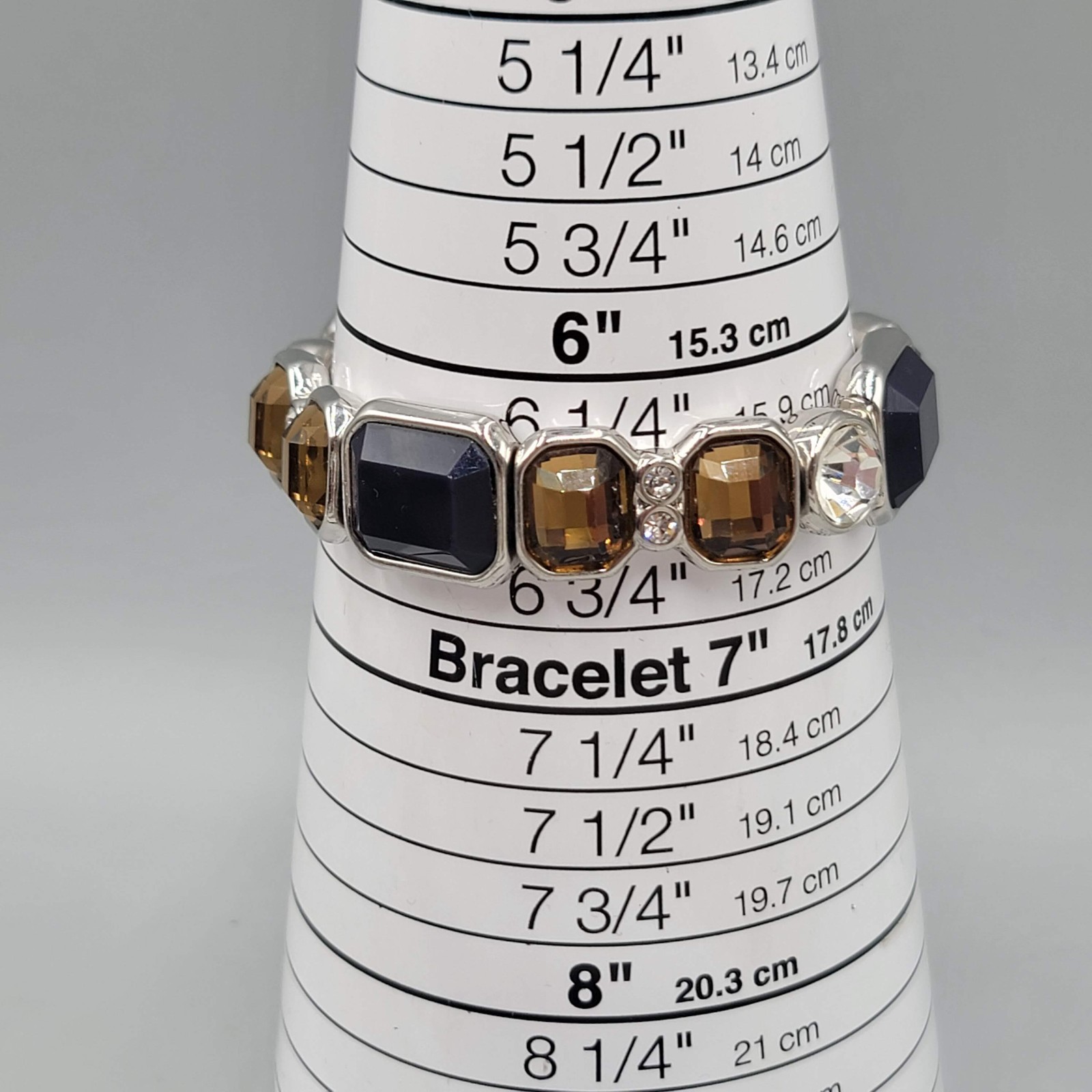 lia sophia Blue Tan Rhinestone Bracelet Silver tone Elastic 6.5″