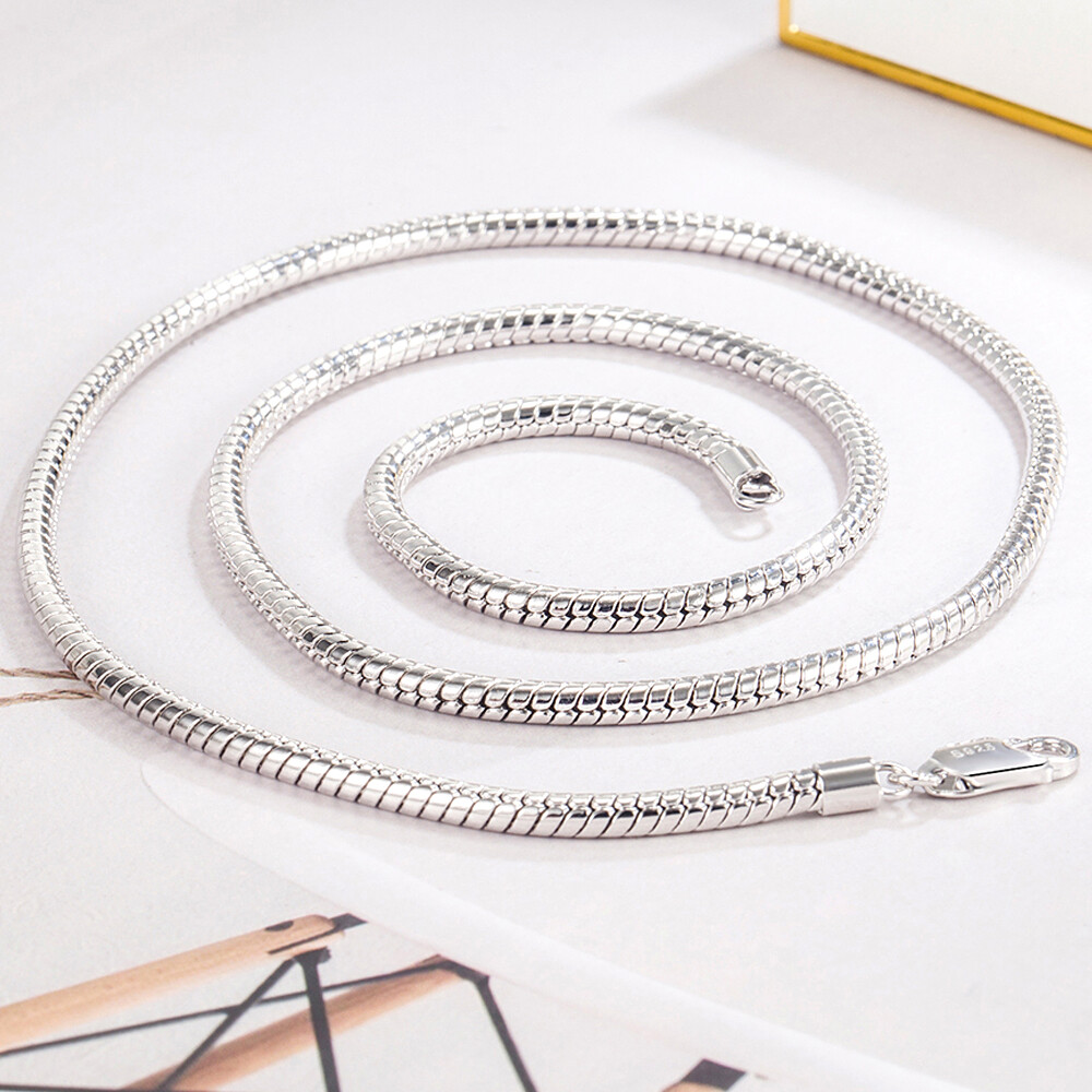 Solid 925 Sterling Silver Delicate Dainty Round Snake Necklace for Women & Men