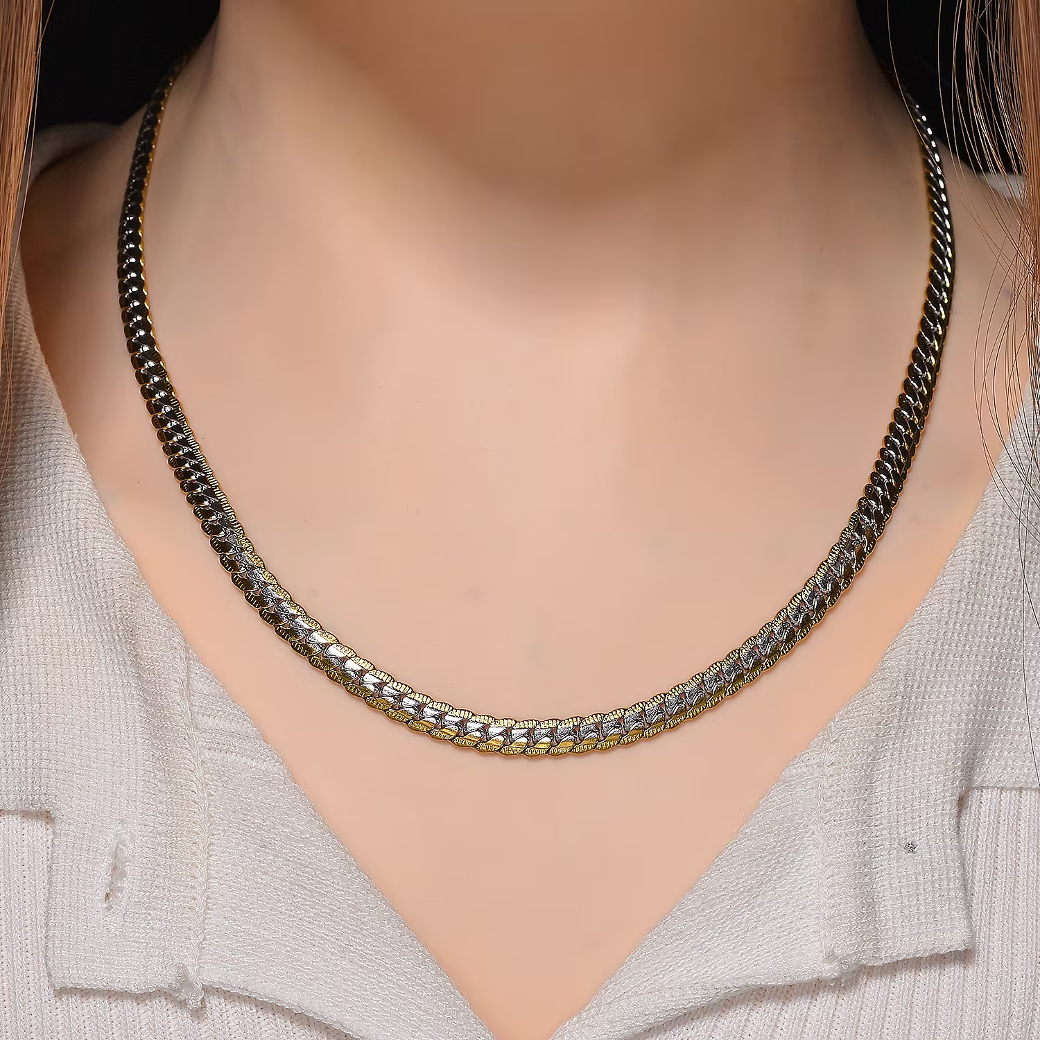 Flat Curb Chain Necklace in ION Plated Yellow Gold and Stainless Steel 2022