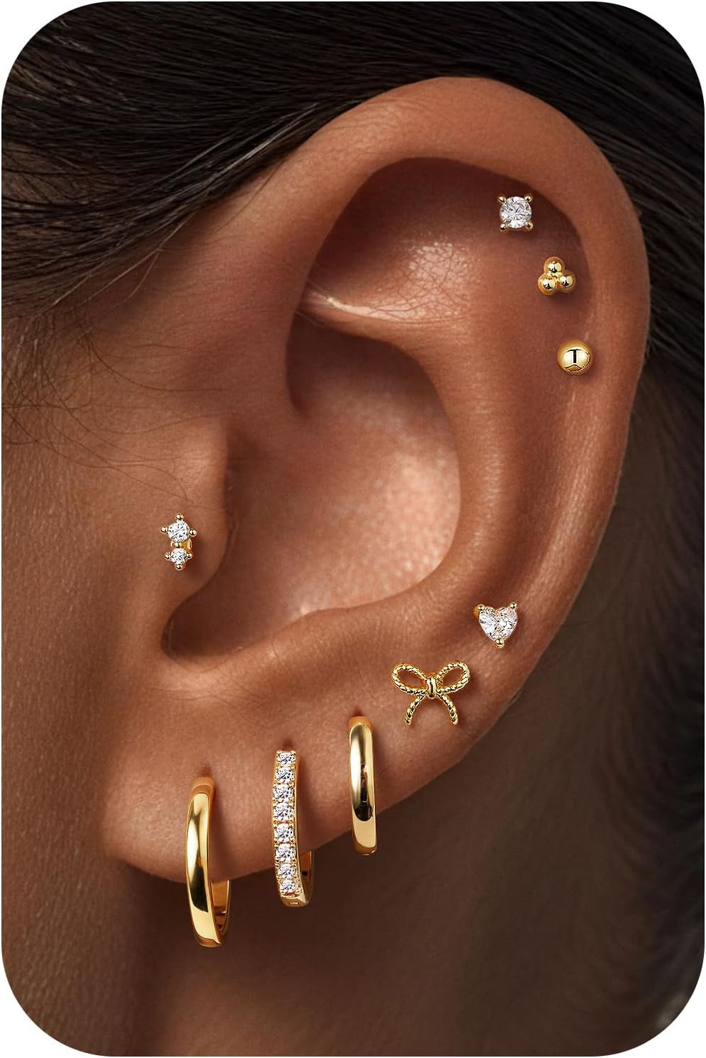 M MOOHAM Hypoallergenic Flat Back Earring Stack for Women Teen Girls, 14K Gold P