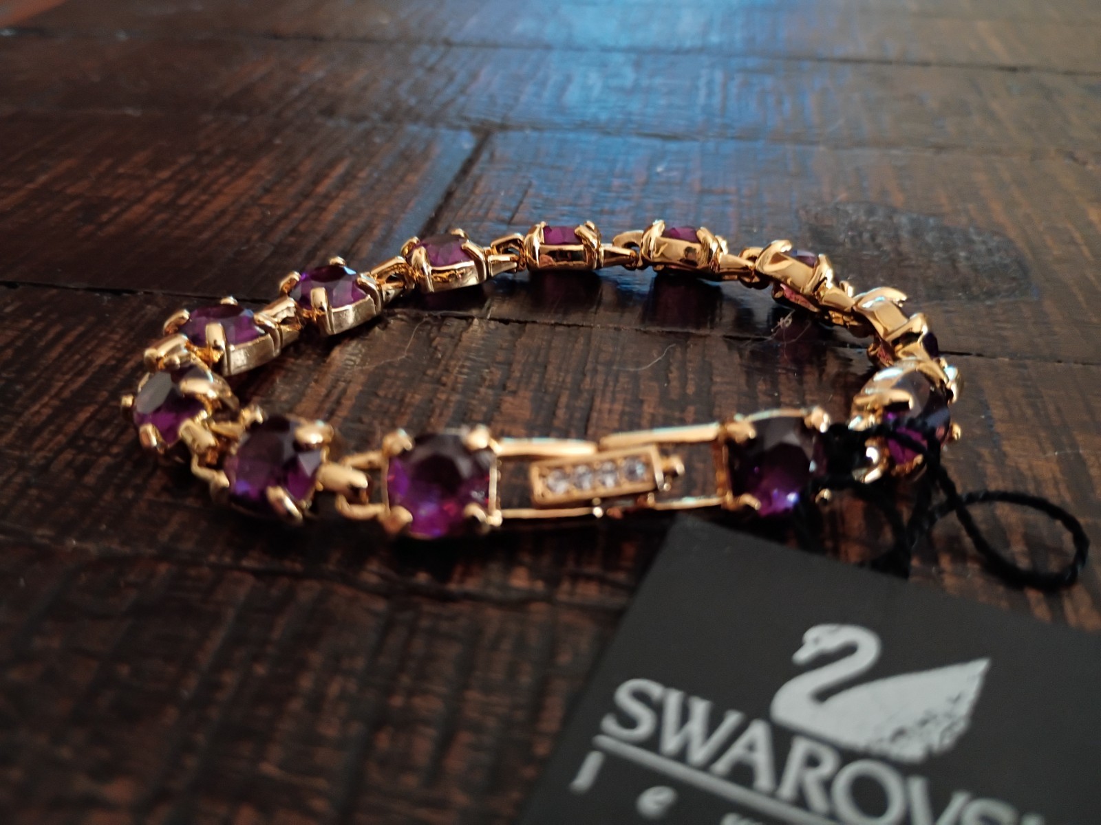New Swarovski Crystal Amethyst Stone/Gold Bracelet