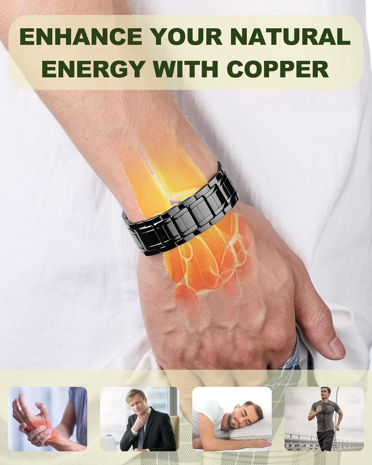 MagEnergy Copper Bracelet for Men, 3X Strength Magnetic Bracelet, 99.99% Pure Co