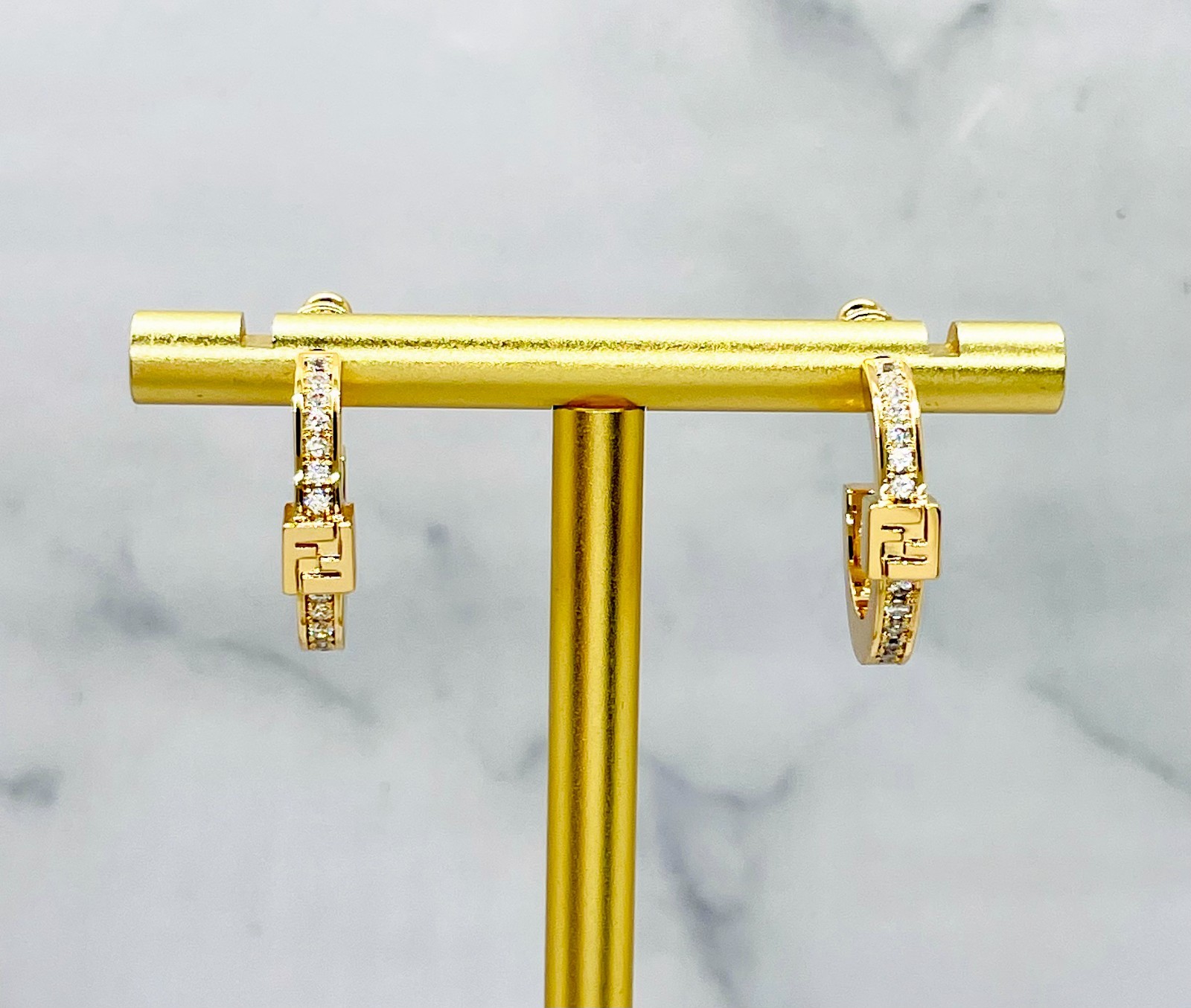 FENDI FF Rhinestone Hoop Earrings – Pre owned / MA6044