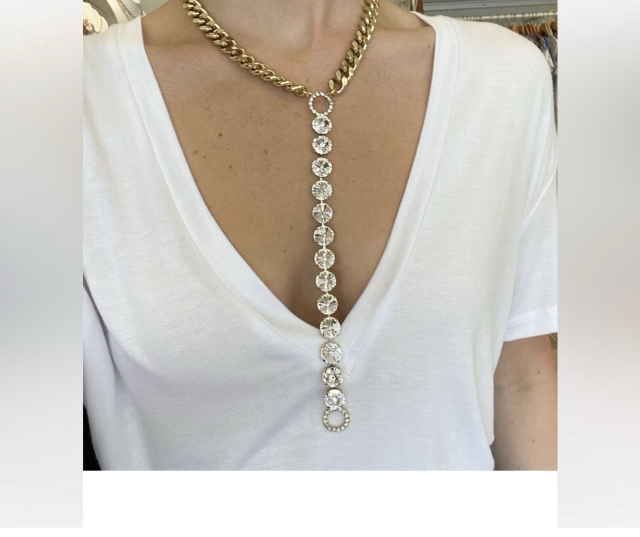 Statement Y Crystal Necklace Gold Chain Chunky