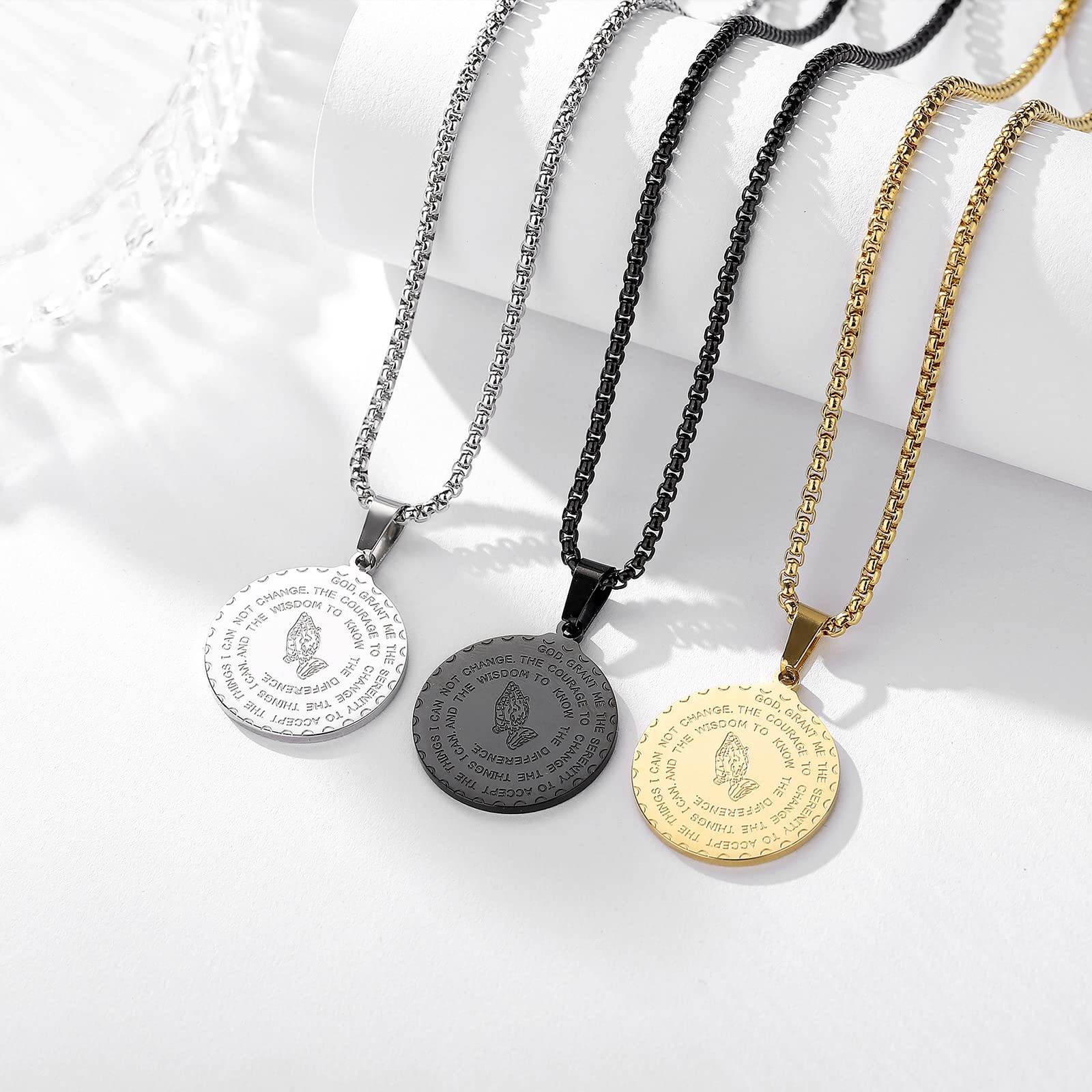 Serenity Prayer Necklace with Praying Hands Coin Pendant for Men Women Lords …