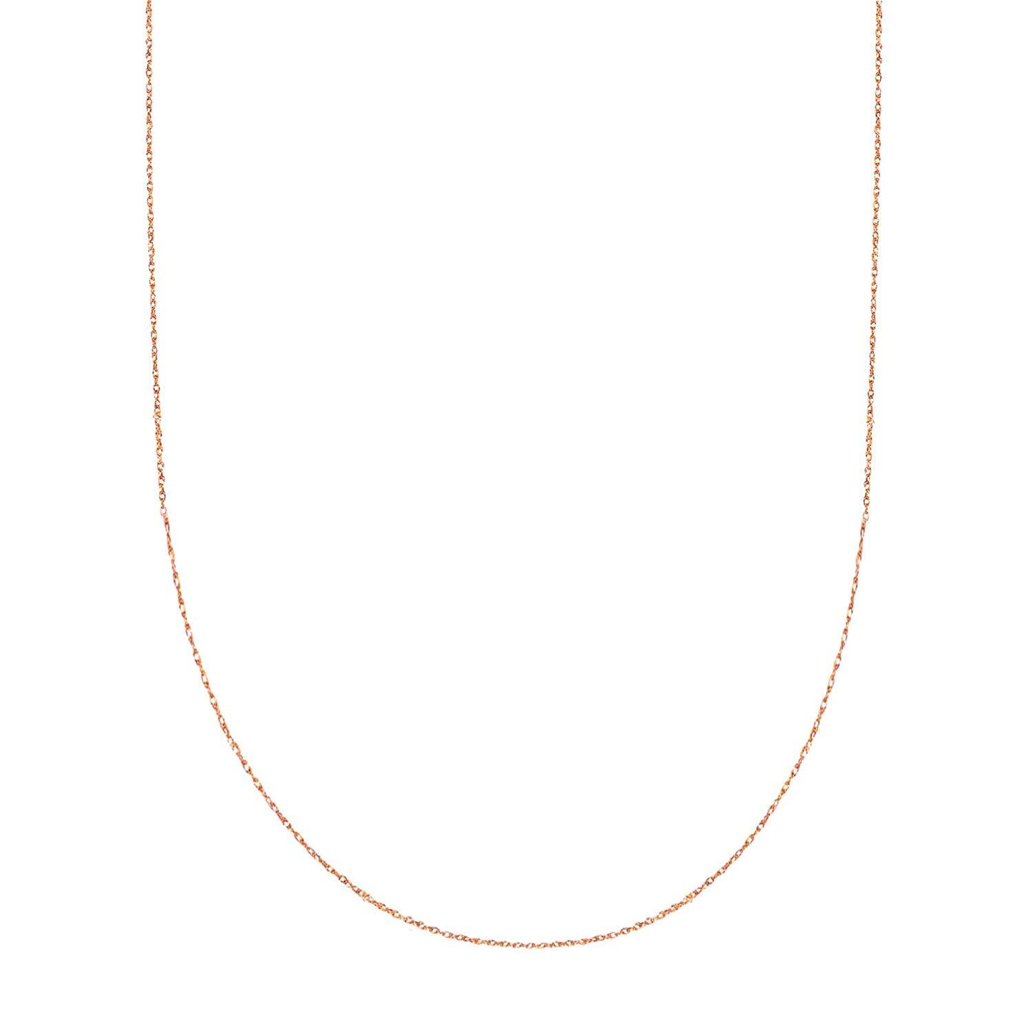 14k Real Solid Gold Rope Chain Necklace, 0.5mm