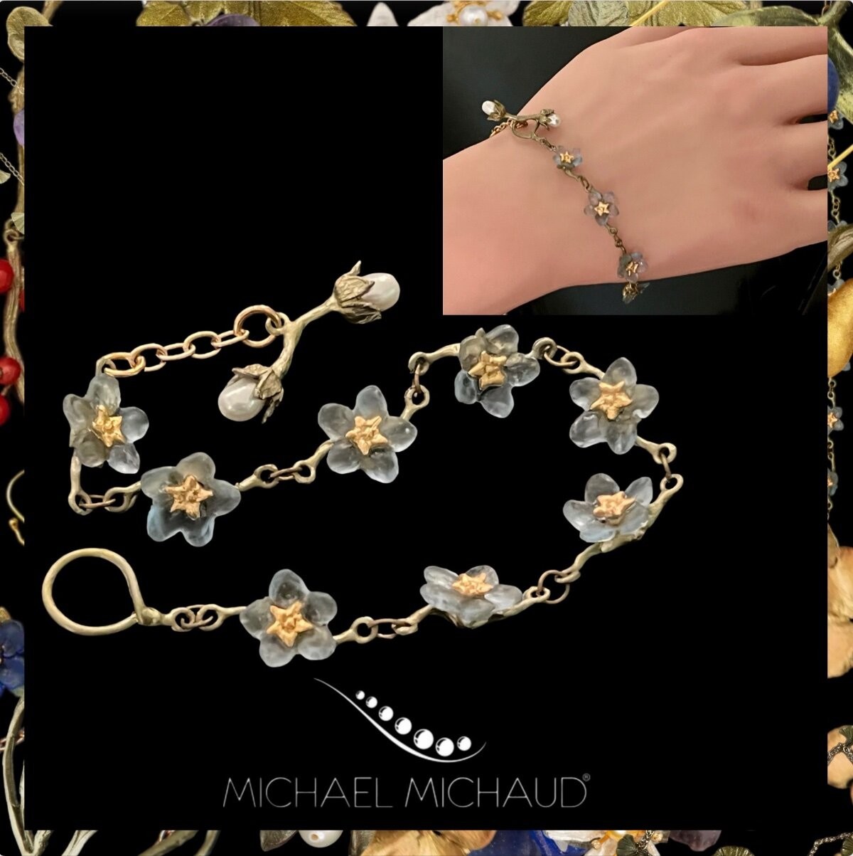 Michael Michaud Forget Me Not Bracelet Handcast Botanical Jewelry Nature Gift