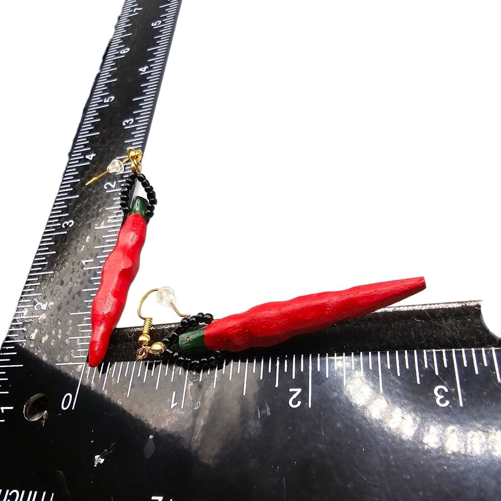 Pierced Earrings Red Hot Pepper Chili Novelty Gold Tone Acrylic SKU2167