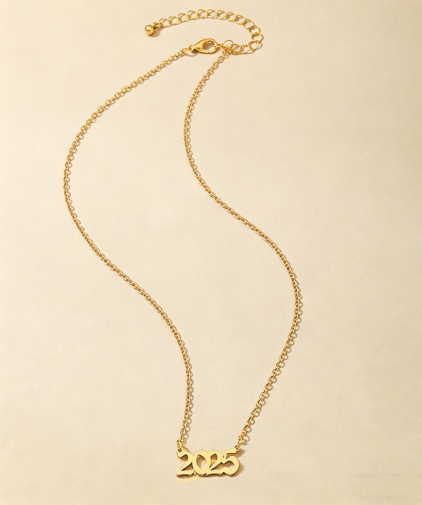Daily Fashion Versatile Gold Plated 2025 Digital Pendant Necklace w/Extended