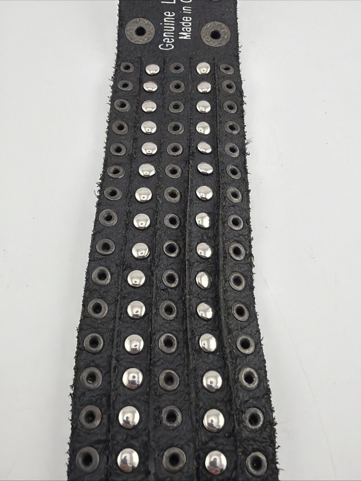 Black Genuine Leather Studded Rhinestone Wide Cuff Bracelet Punk Biker Goth