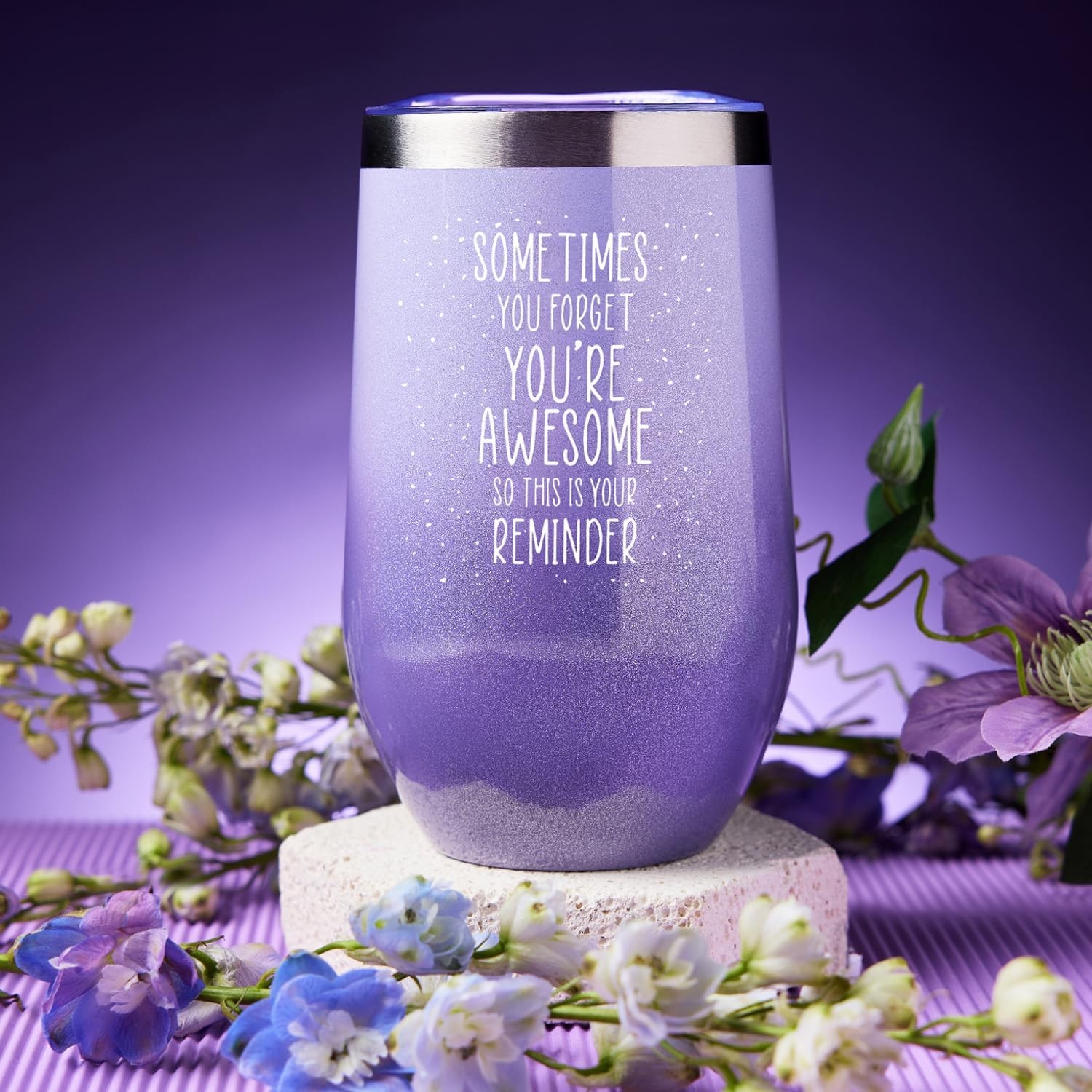 Lavender Spa Gift Basket Stainless Steel Tumbler Candle Bath Bomb Salt Set Women