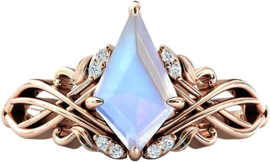 2carat Womens Engagement Ring,Kite Cut Moonstone Gemstone Wedding Ring for Women