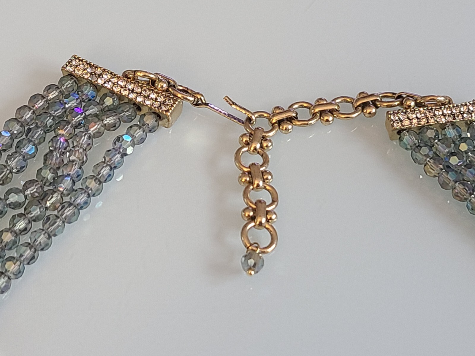 FAB DESIGNER UNSIGNED 5 STRAND CRYSTAL BIB AURORA BOREALIS BOW NECKLACE WOWSER
