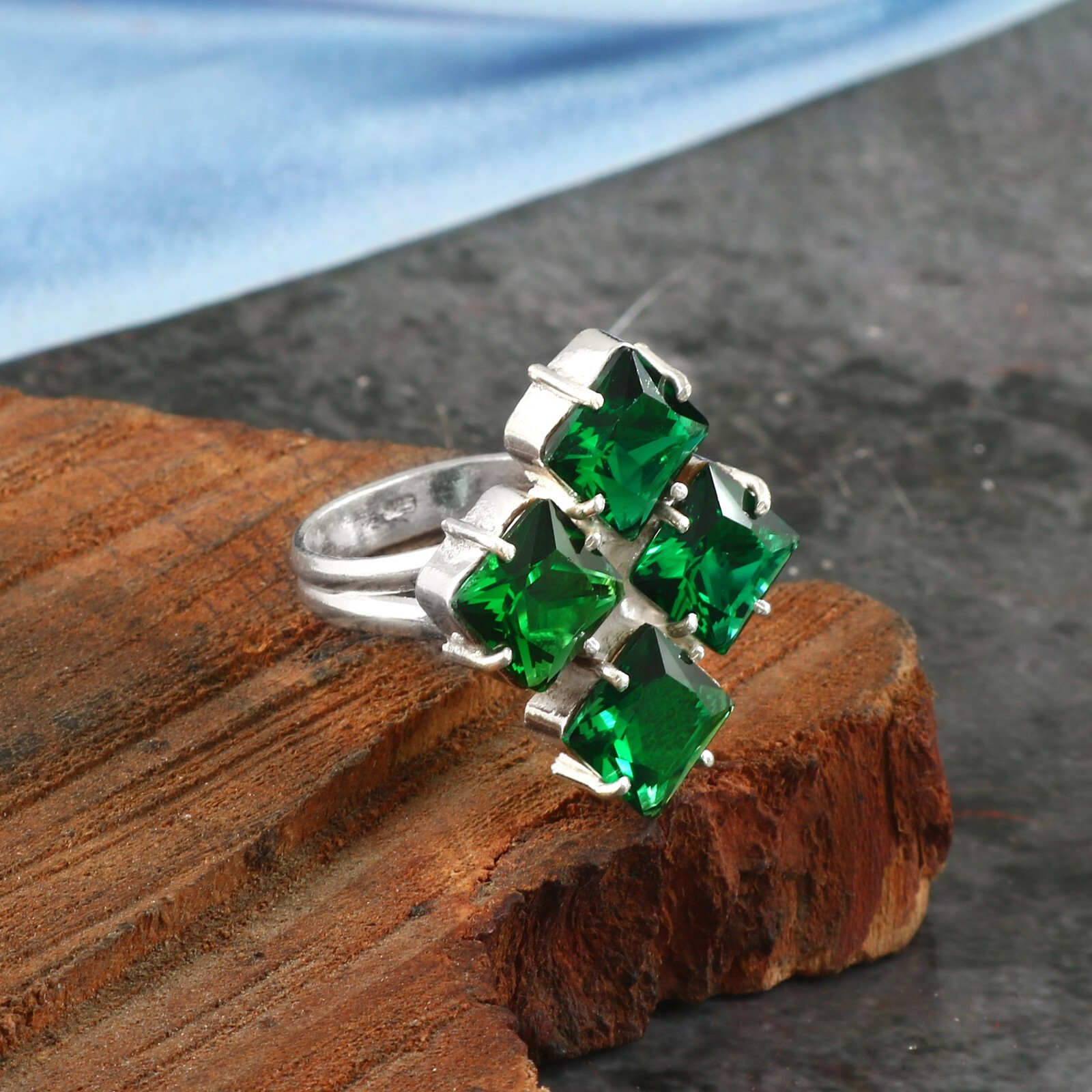 Chrome Diopside Quartz Gemstone Silver Plated Ring Jewelry All Size