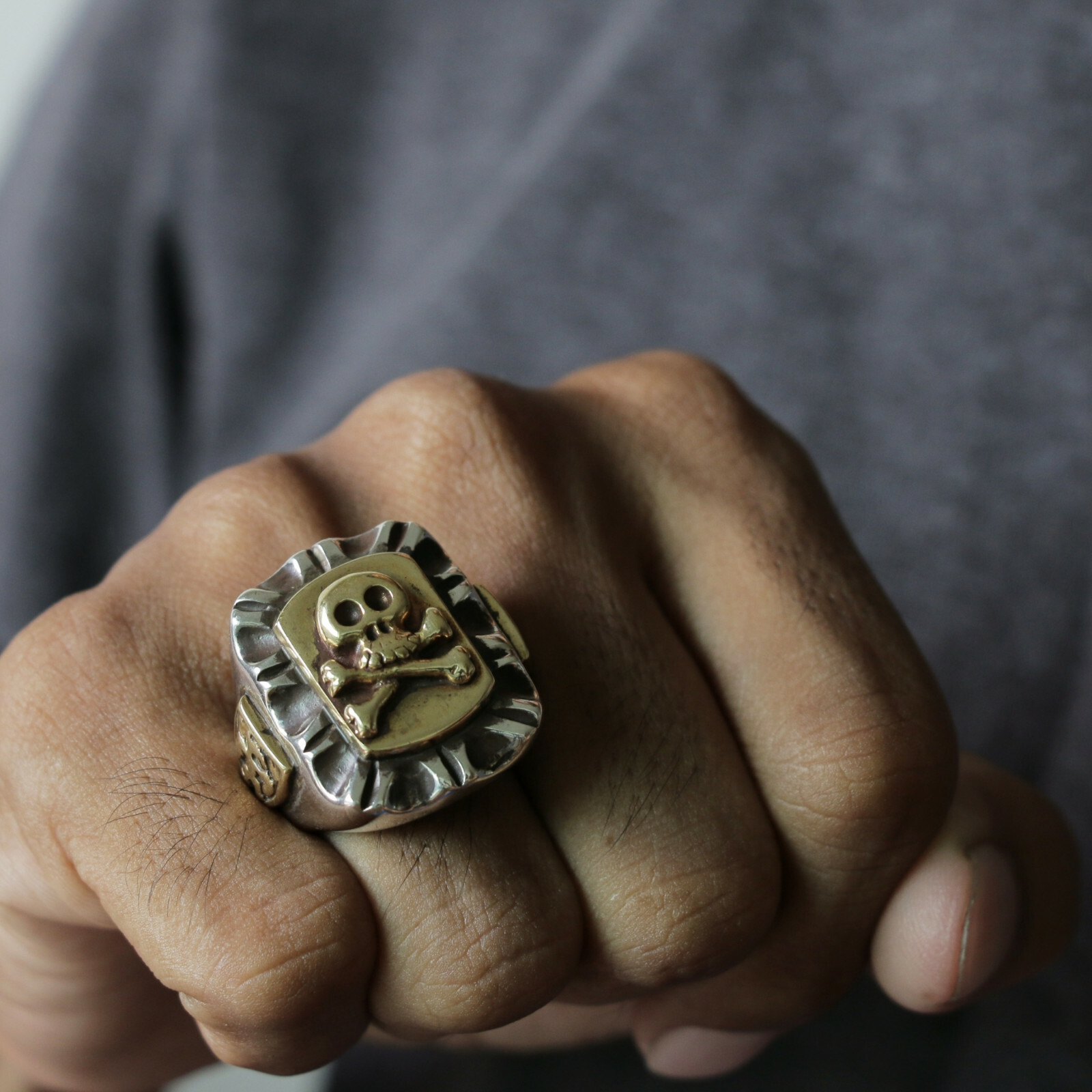 skull crossbones Mexican Biker Ring sterling silver Vintage pirate Caribbean sea