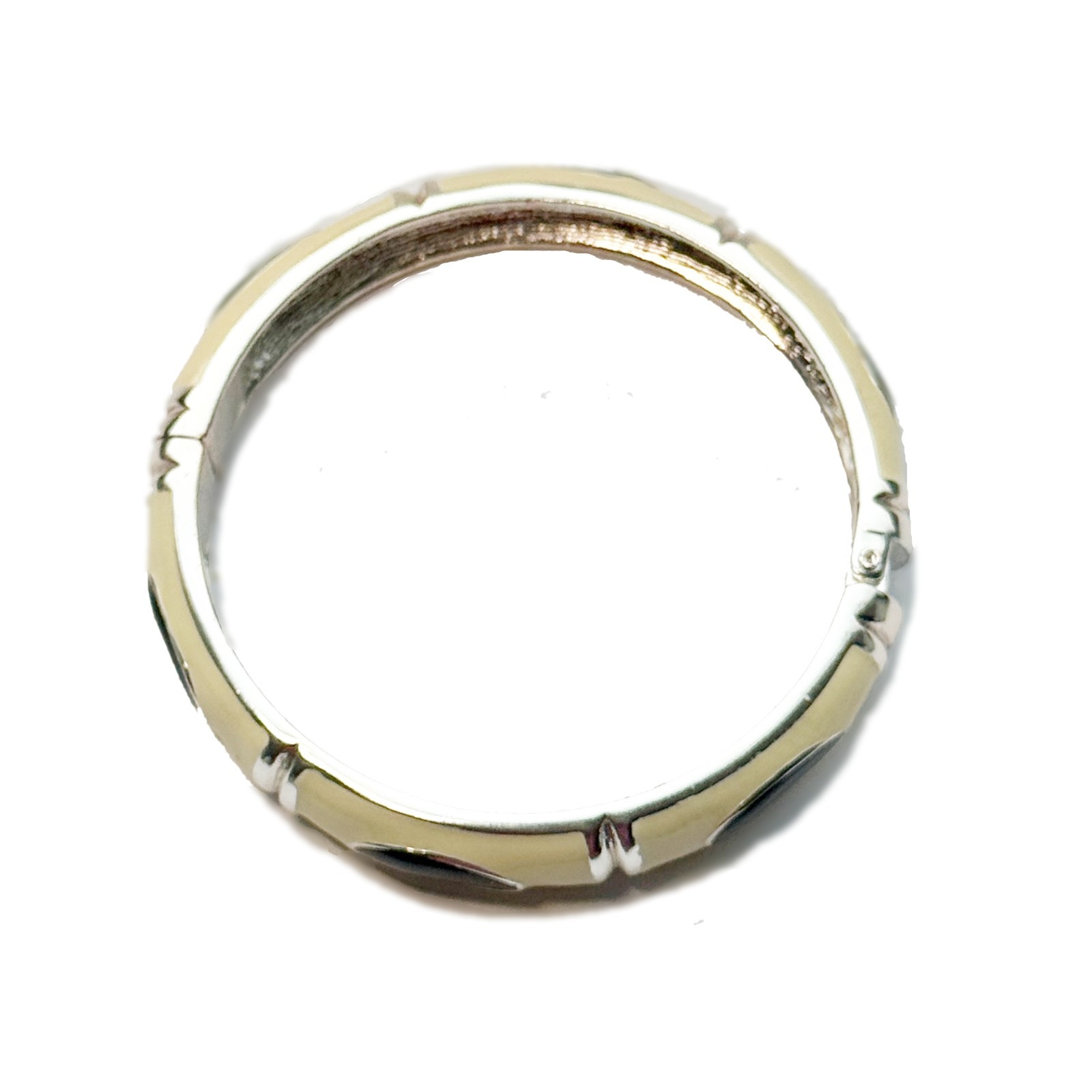 Cream White and Black Oval Enamel Hinged Bangle Bracelet + FREE GIFT