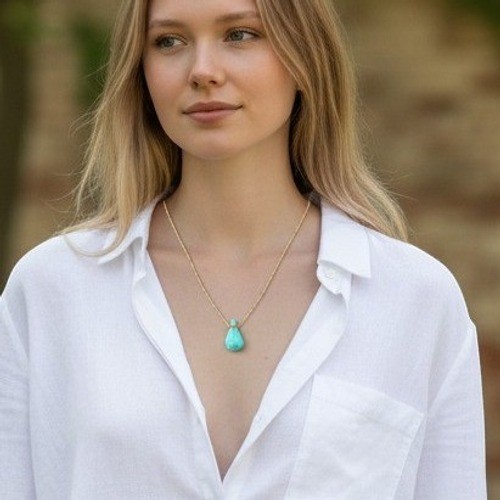 Perfume Bottle Necklace Womens OS Turquoise Amazonite Essential Oil