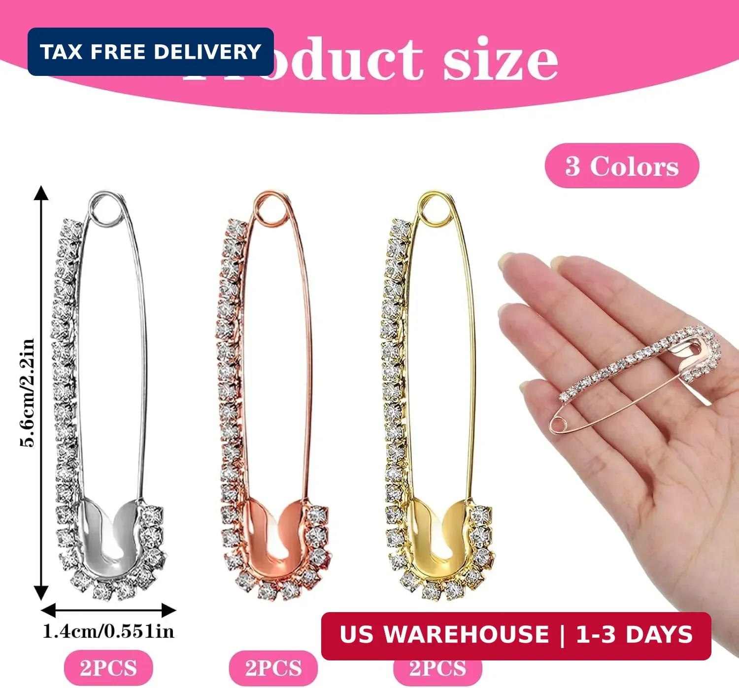 6 Pcs Rhinestone Safety Pins, Fancy Safety Pins for Clothes, Faux Crystal Brooch