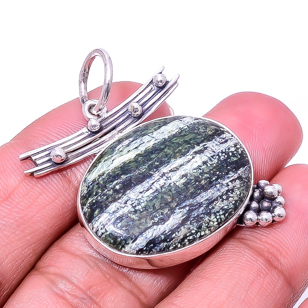 Swiss Green Opal – Virgin Islands Designer 925 Sterling Silver Pendant 1.64″ P27