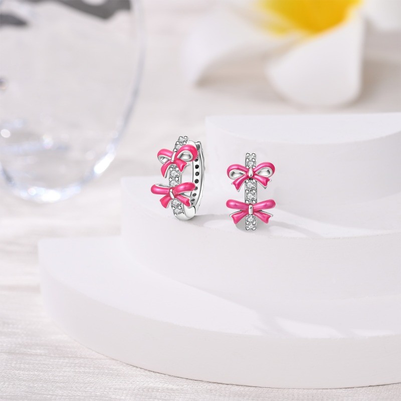 PANDACH Fashion 925 Sterling Silver Huggie Bow Hoop Earrings Women Party Gifts