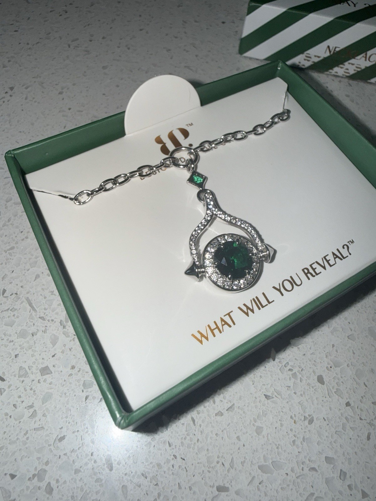 B. B. NK14450 Rhodium Plated Lab-Created Emerald CZ Pavé Charm Necklace 18in
