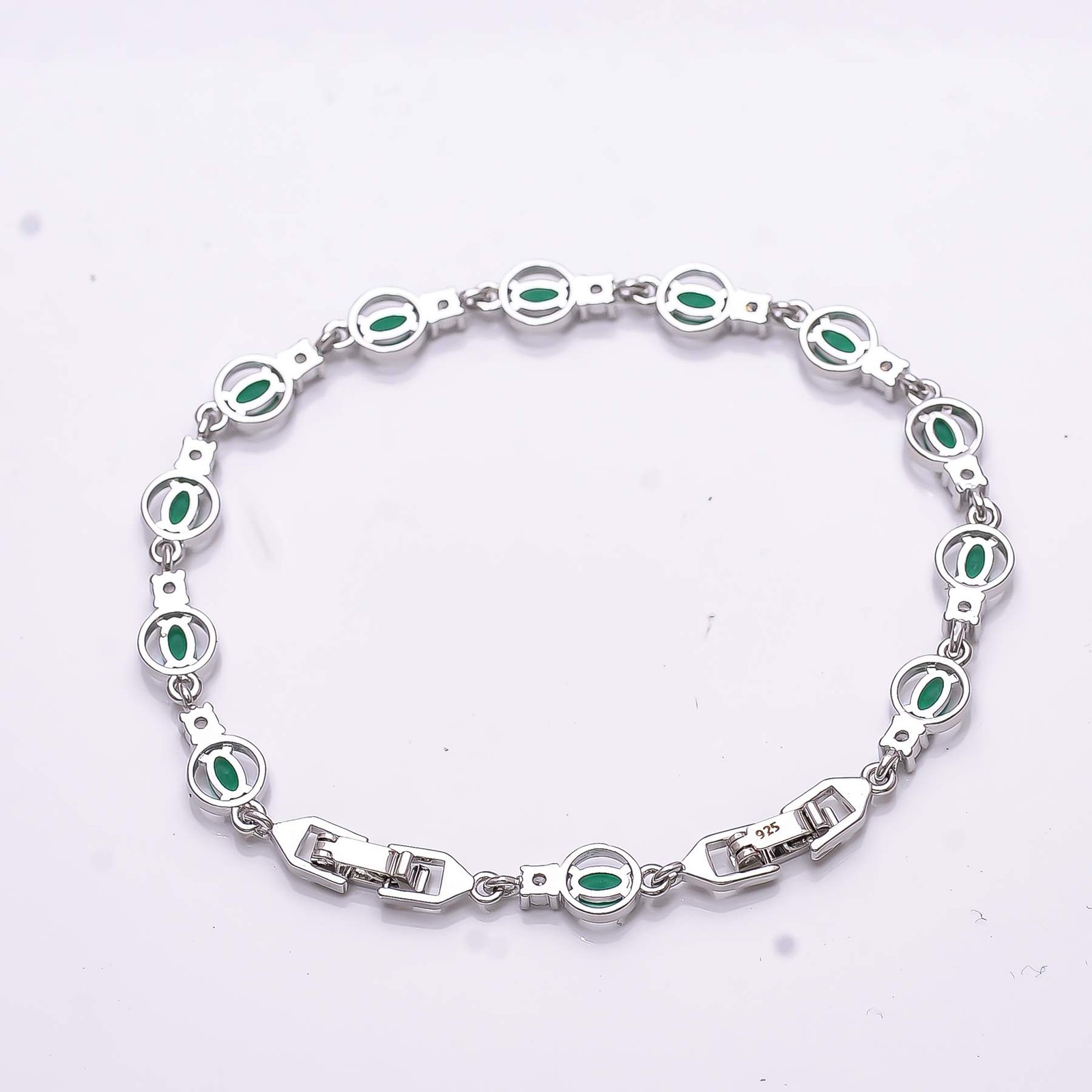 Emerald Simulated 925 Sterling Silver Tennis Bracelet 8.99″ B7306956
