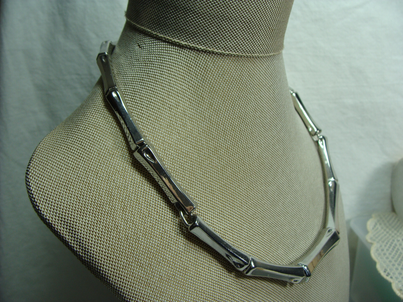 Chico’s Asian Silver Tone Bamboo Link Collar Choker Statement Boho Mod Necklace