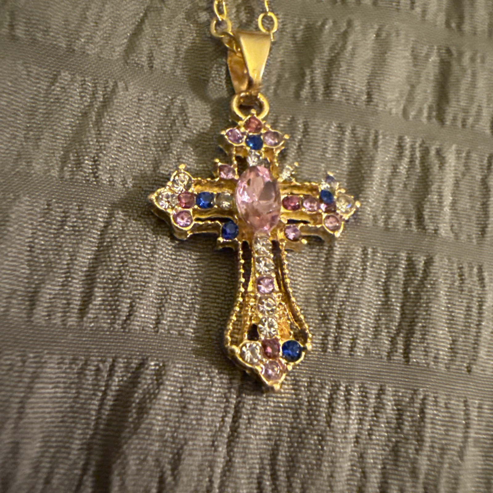 Exquisite & Stylish Titanium Steel Multi Colors Cubic Zirconia Cross Necklace
