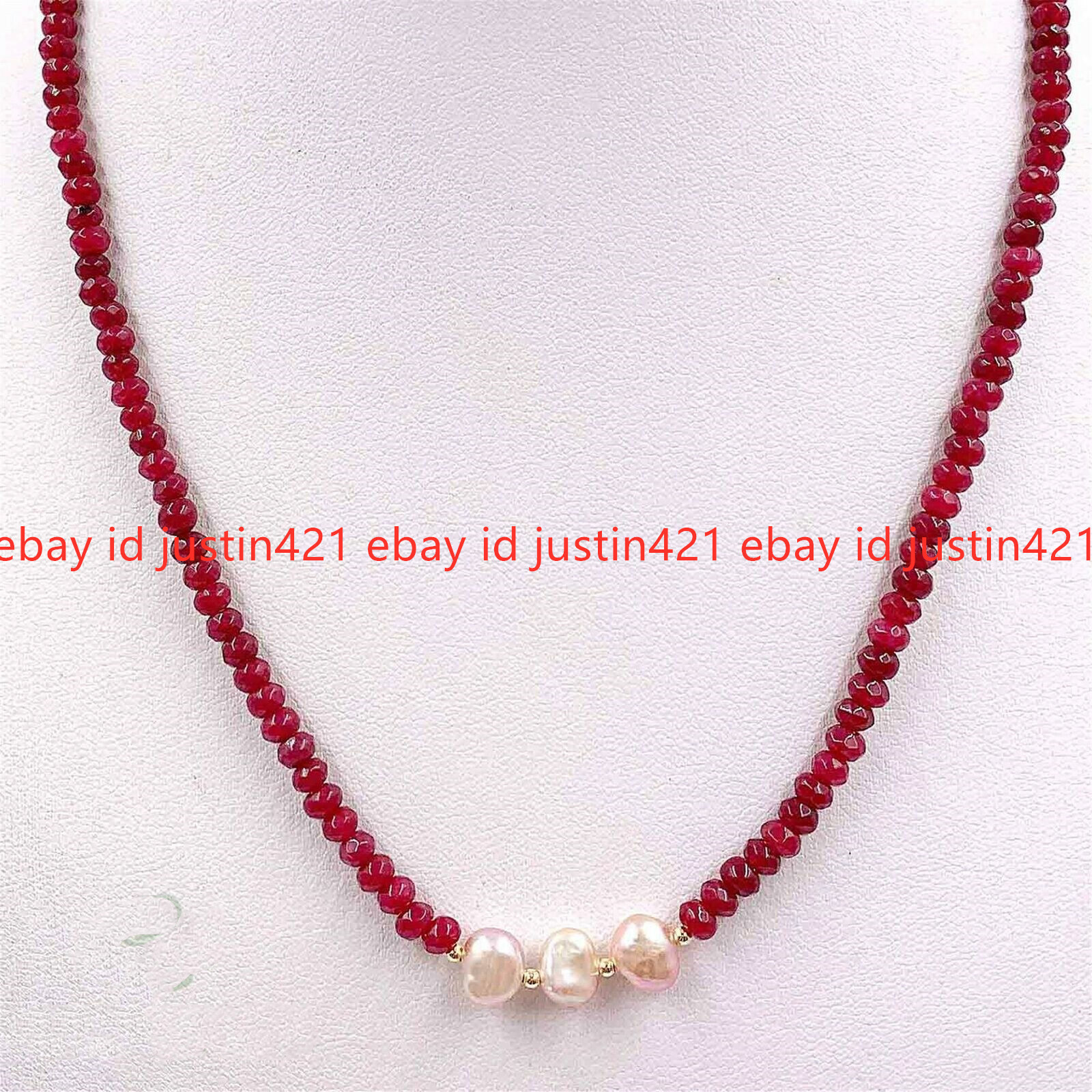 2x4mm Red Jade Rondelle Beads 7-8mm Pink Freshwater Baroque Pearl Necklace 18″