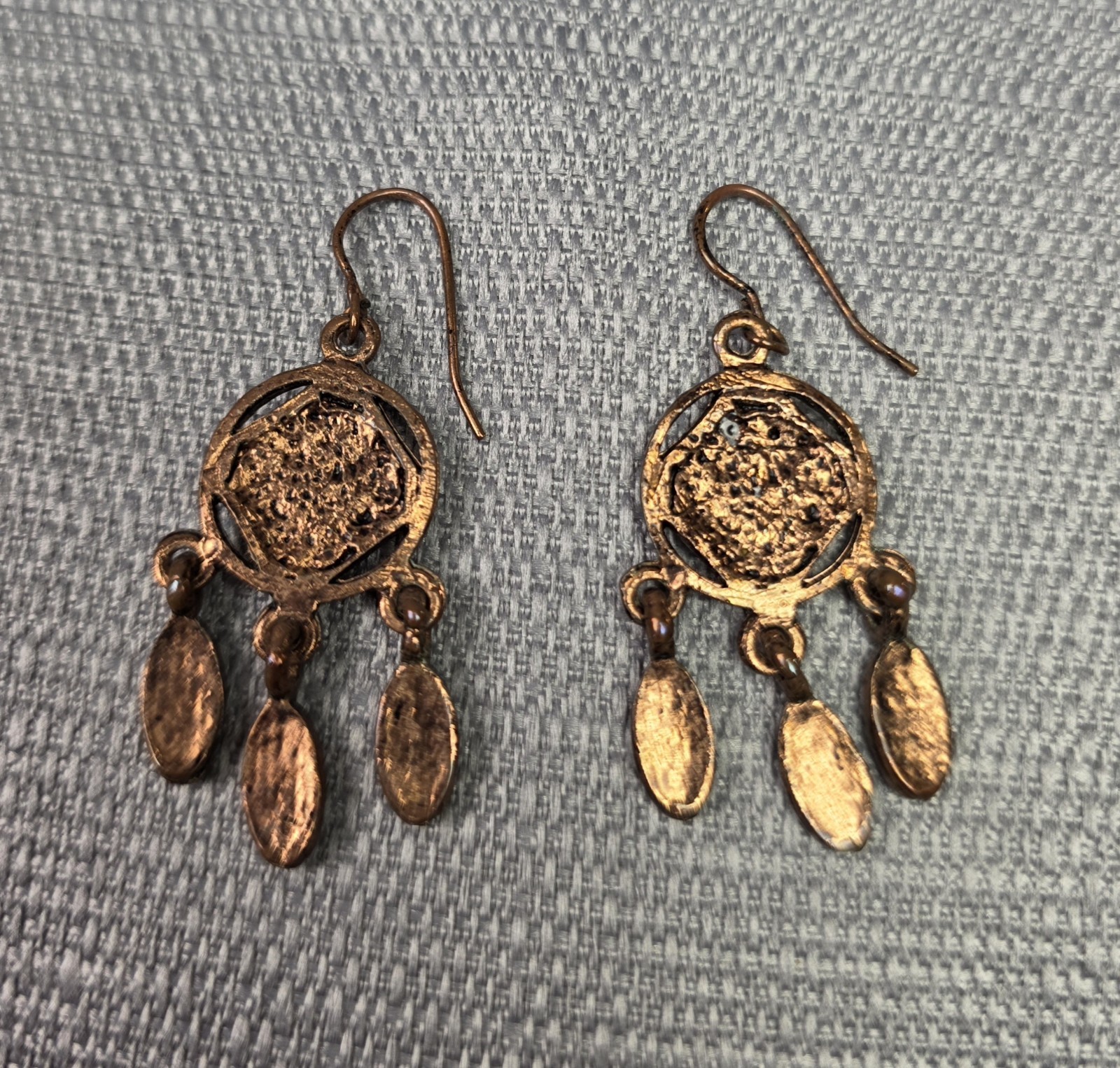 Michal Negrin Earrings Red & Dark Amber Crystals Brass Dangling Antique Lot Of 2