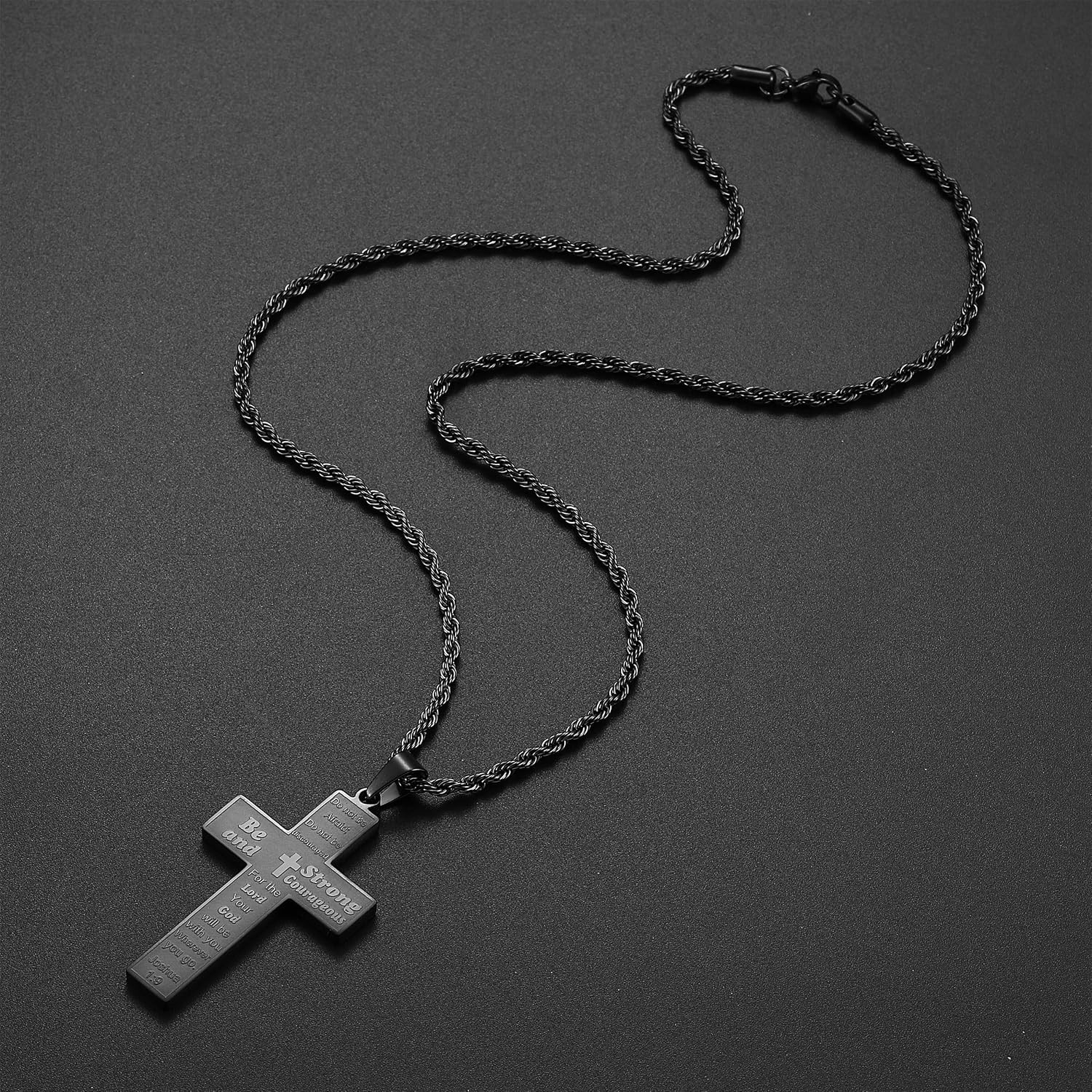 Bible Verse Cross Necklace for Men, Pendant Rope Chain for Baptism, Confirmation