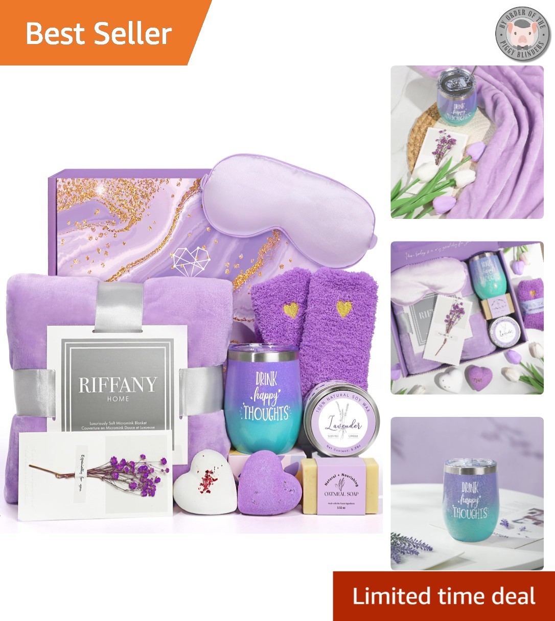 Unique Birthday Gift for Women: Lavender Spa Basket with Flannel Blanket