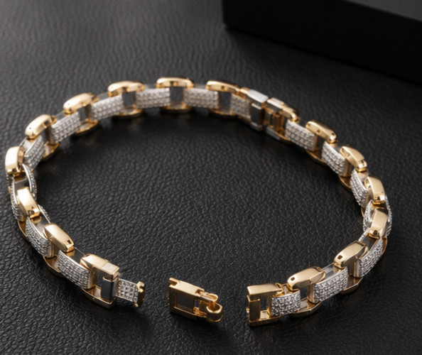 10 Ct Simulated Diamond Elegant Men’s Cuban Link Bracelet 14K Yellow Gold Plated