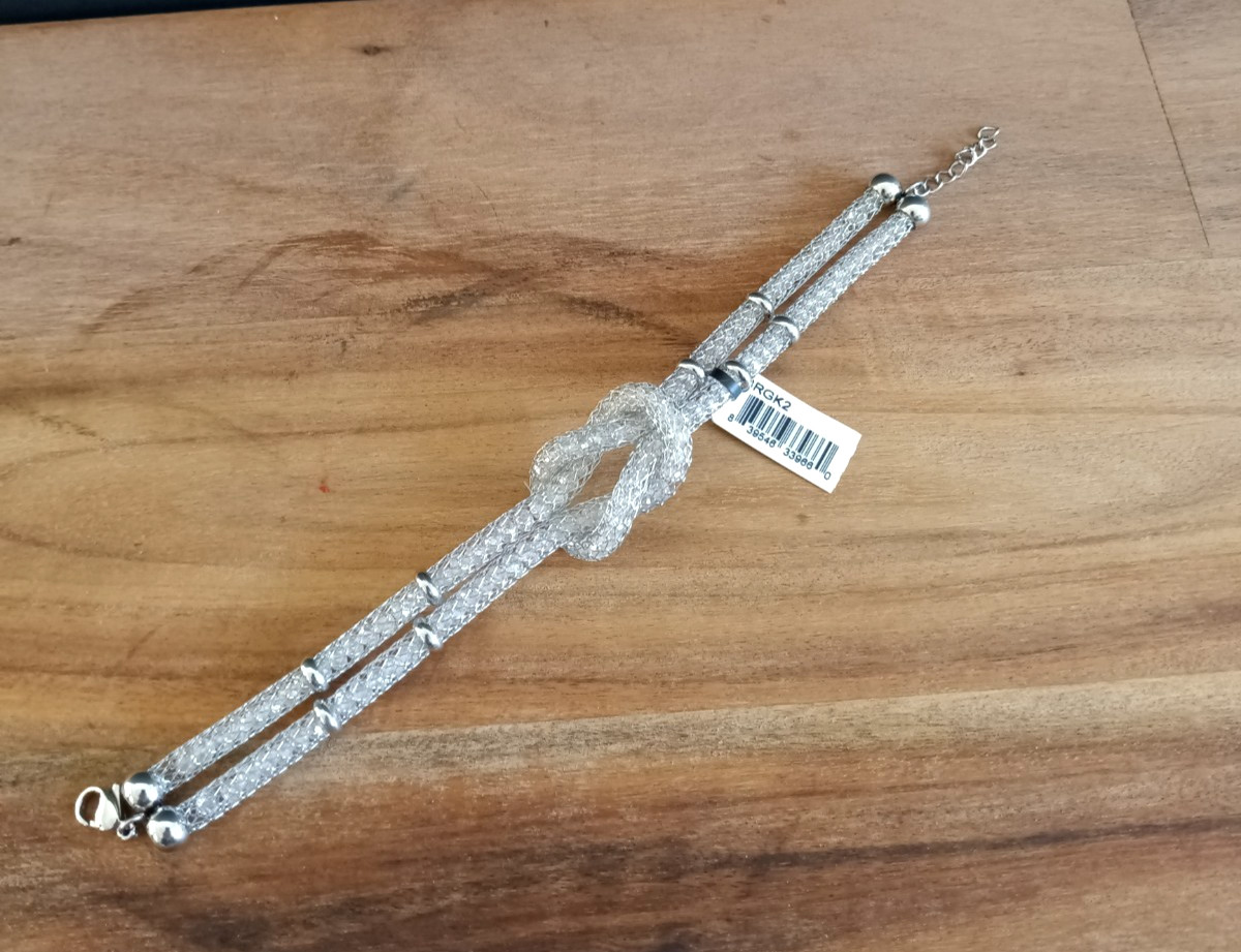 INOX Mesh Knot Bracelet Silver Tone Stainless Steel Modern Jewelry w/ Box NWT