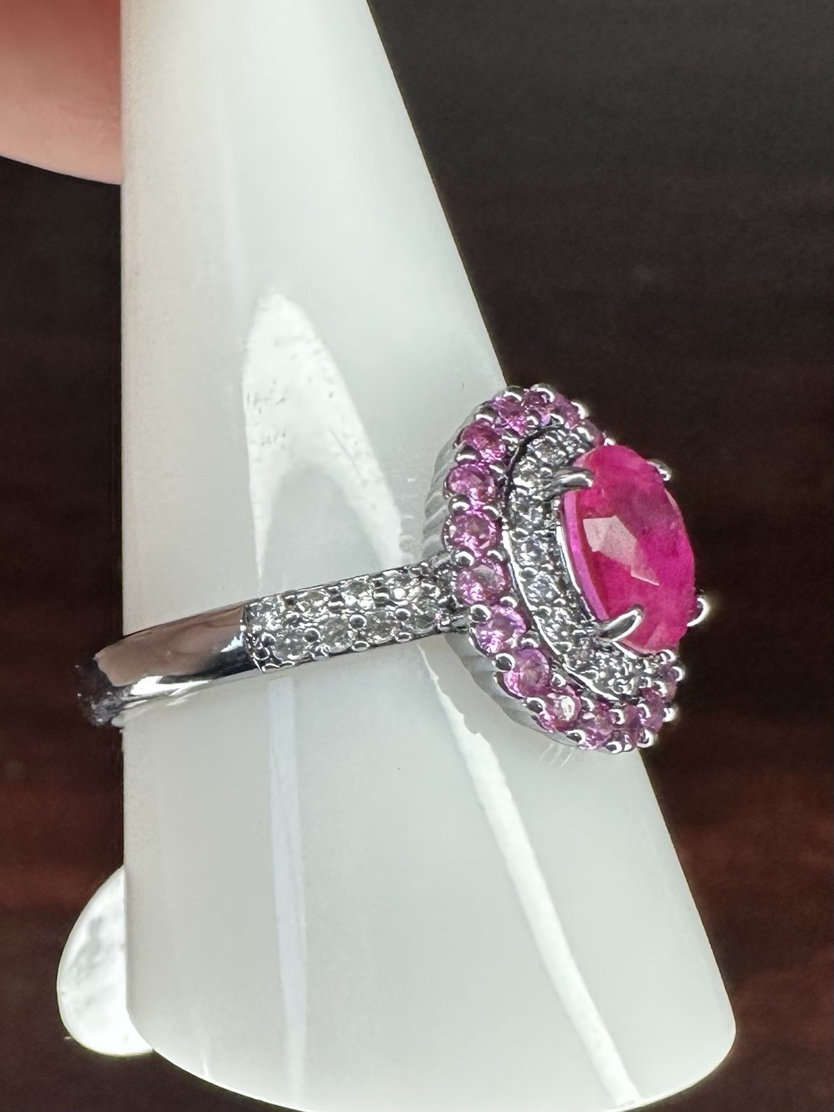 Bomb Party Ring- Treated Genuine Quartz/Lab Corundum- Size 11- Hematite Plated