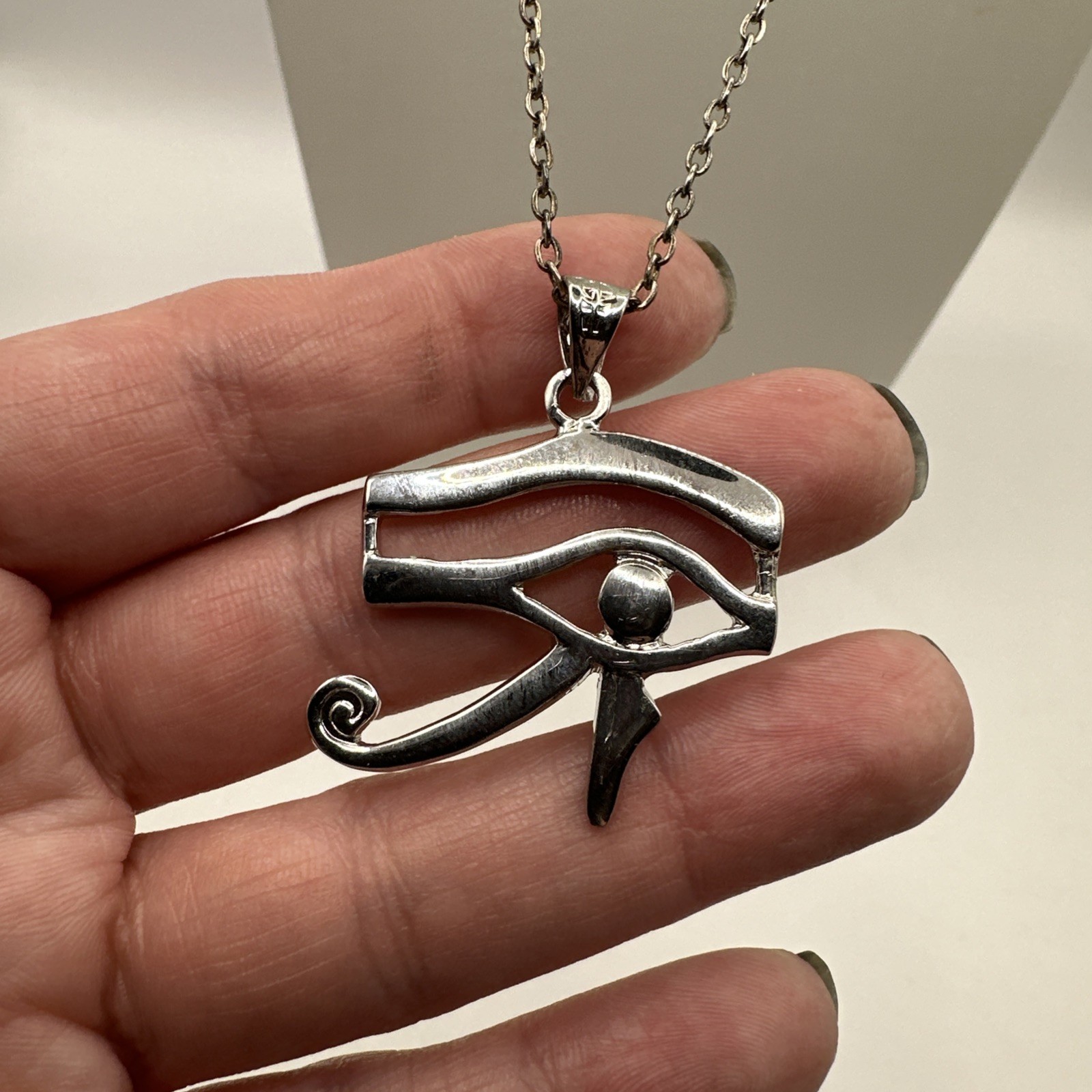 Silver Plated Egyptian Egypt Eye OF Horus RA 20” Chain Pendant Sterling Necklace